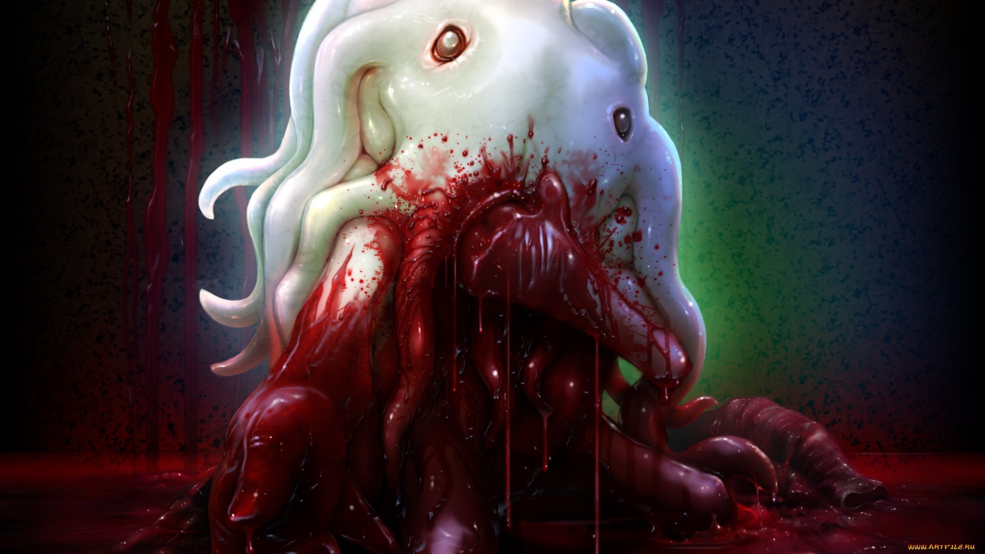 Mostro gelatinoso, Sangue, Tentacoli, Arte digitale, Full HD, sfondo desktop