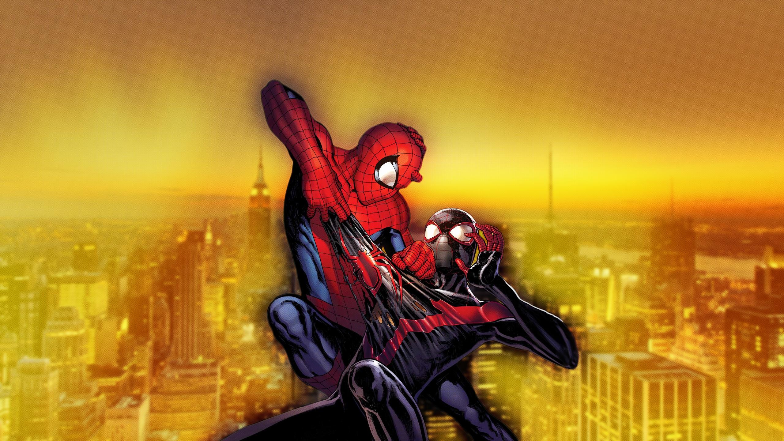 Spider-Man, Spider-Man nero, Città, Giallo, 2K, sfondo per portatile