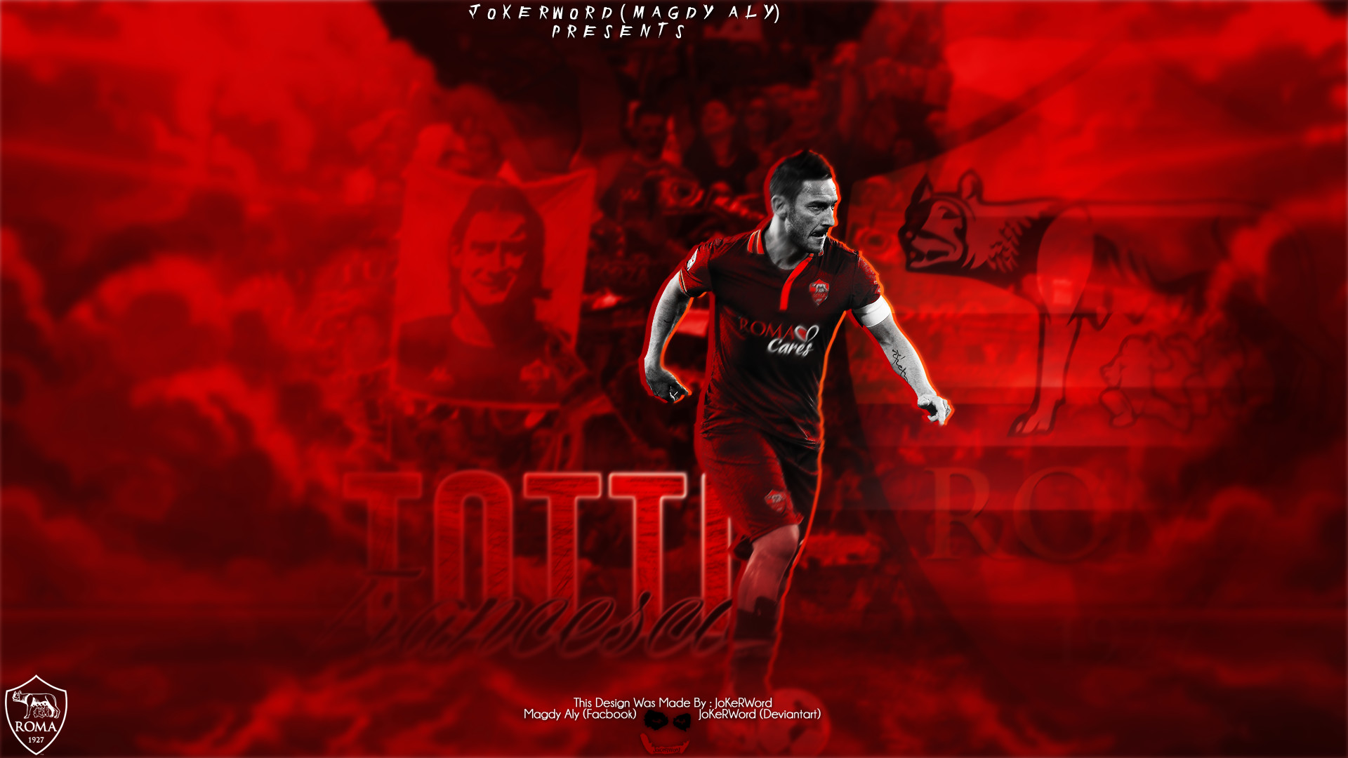 Francesco Totti, AS Roma, Rosso, Fotoritocco, 16:9 Full HD, sfondo widescreen