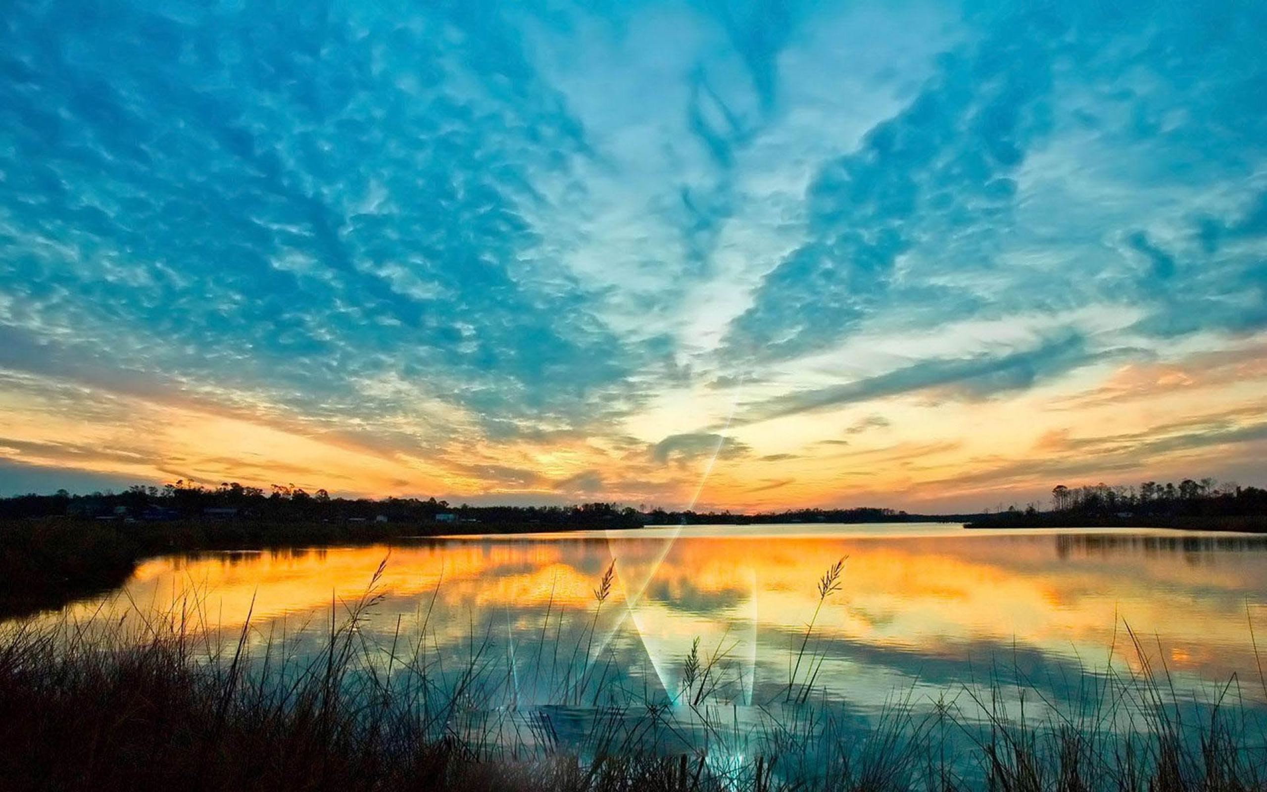 Lago, Tramonto, Riflesso, Nuvole, 16:10 2K, sfondo widescreen