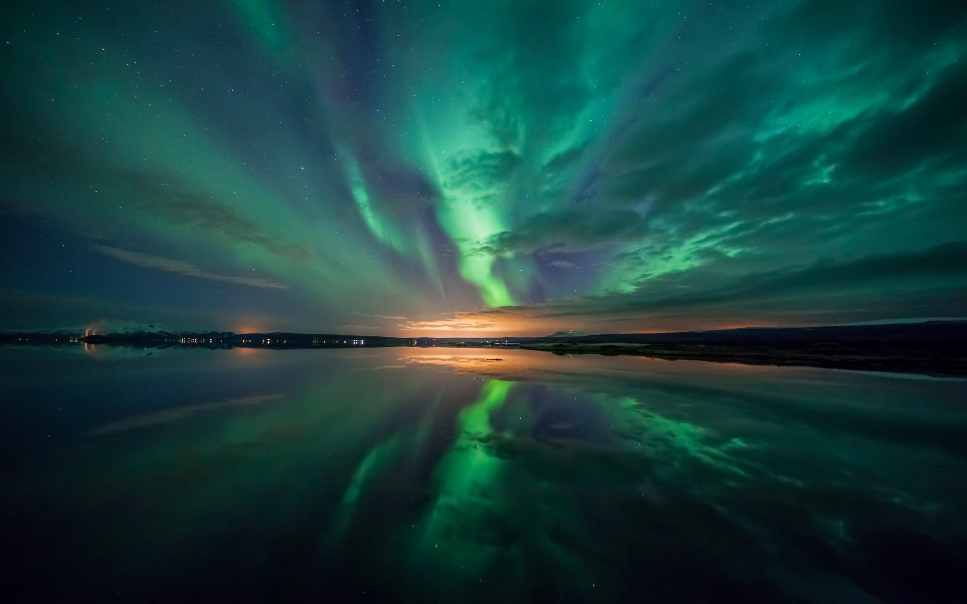 Aurora boreale, Lago, Riflesso, sfondo per cellulare