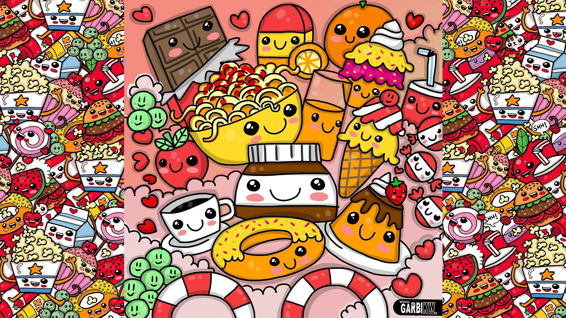 Garbi KW, Cibo kawaii, Nutella, Ciambella, Doodle, Colorato, Full HD, sfondo per PC