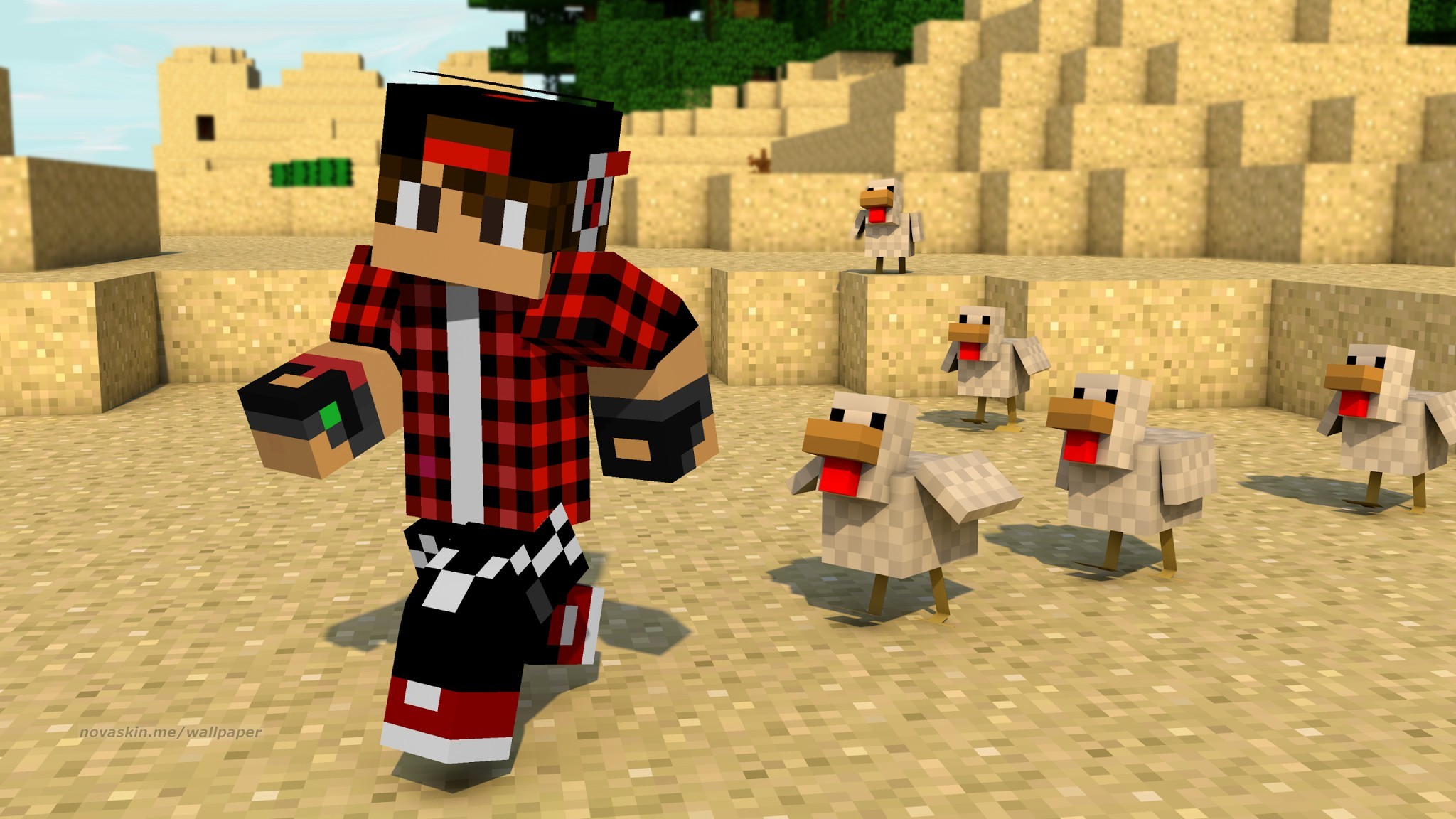 Minecraft, Skin, Galline, Deserto, Full HD, sfondo per PC e portatile