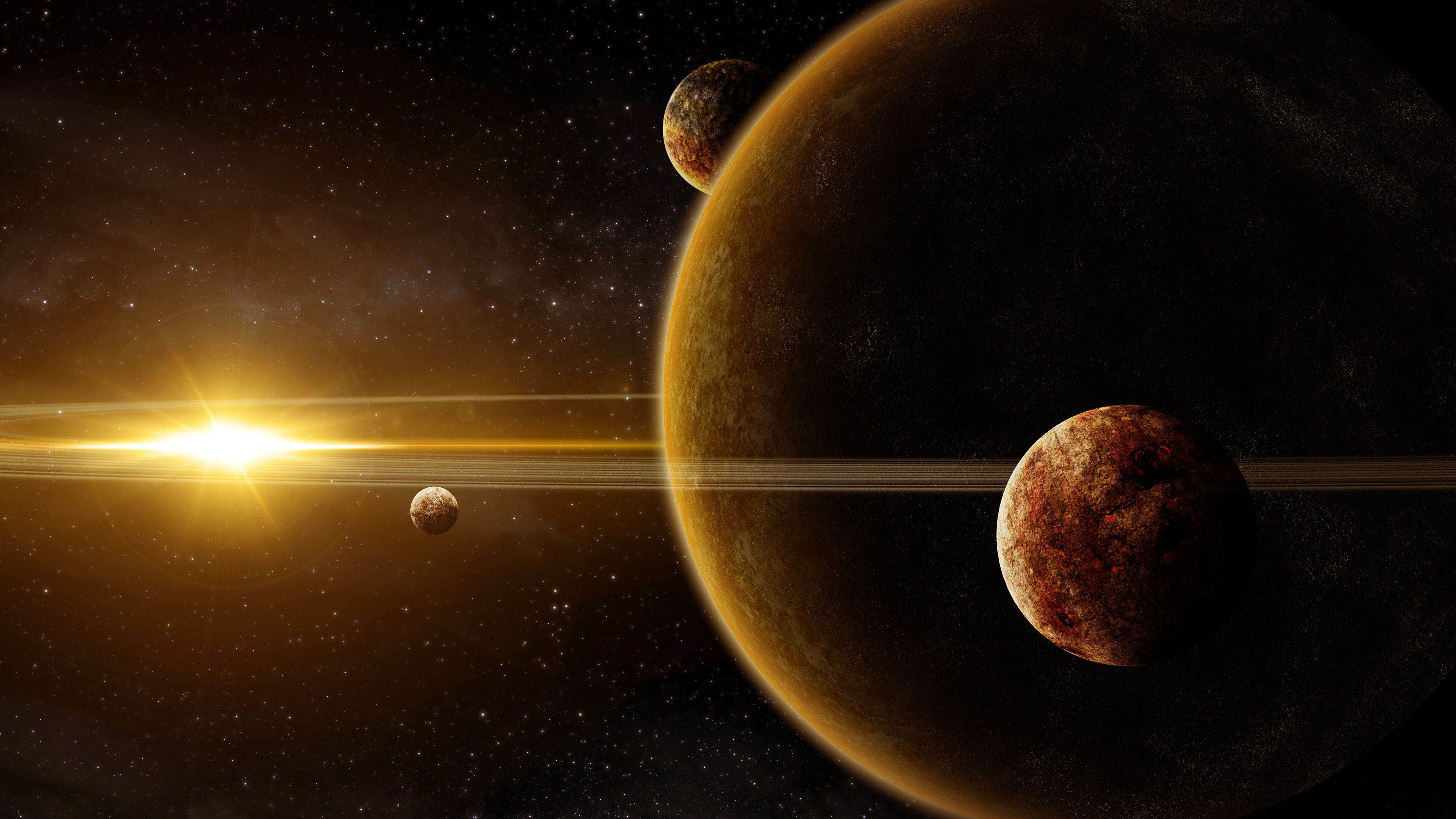 Pianeti, Saturno, Anelli, Luce stellare, Spazio, 4K, sfondo per PC