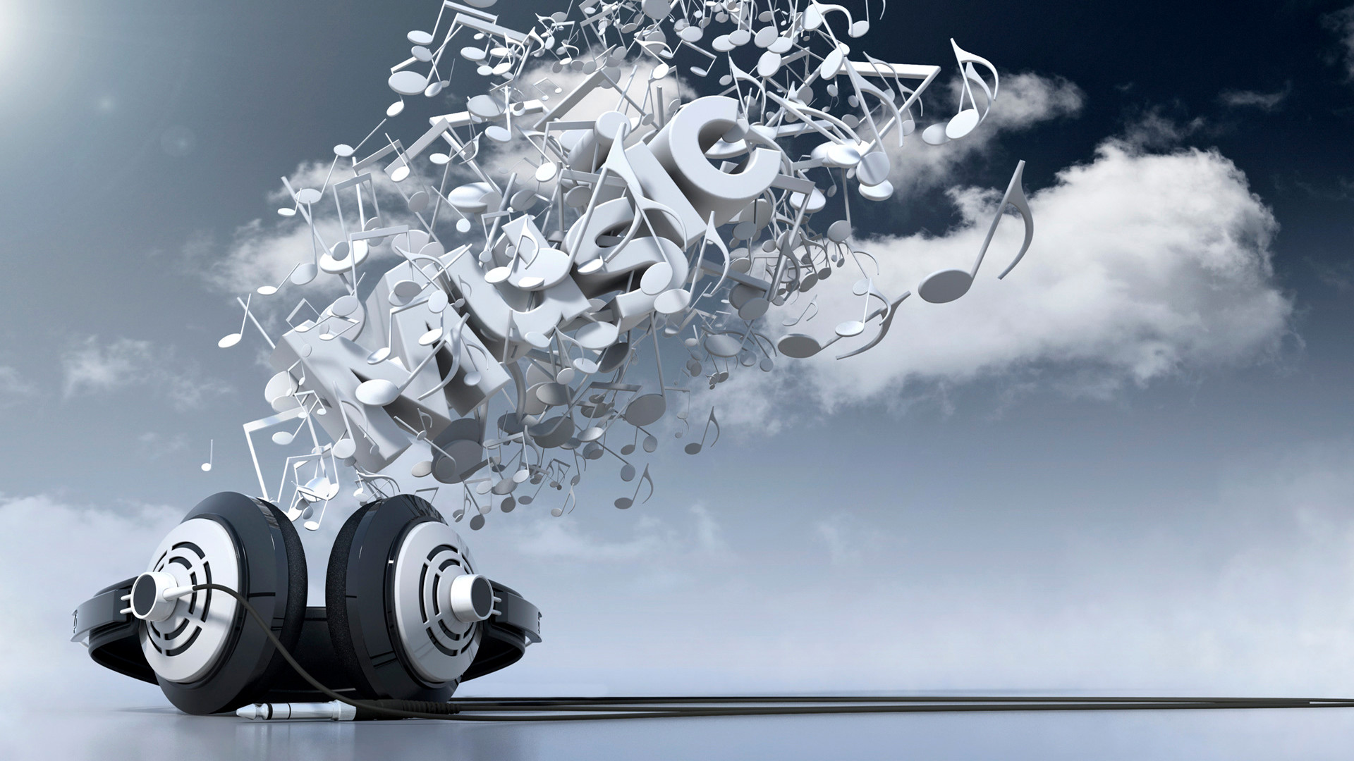 Cuffie, Note musicali, Music, Cielo, 1920x1080, sfondo per PC