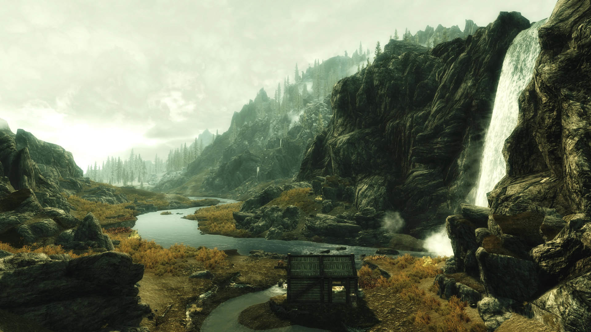 The Elder Scrolls V: Skyrim, Cascata, Fiume, Paesaggio, 1920x1080, sfondo per PC