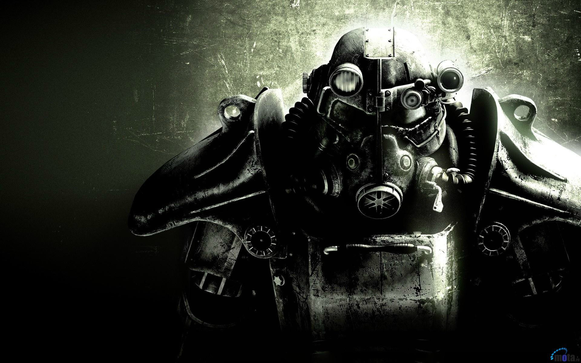 Armatura atomica, Fallout 3, Confraternita d'Acciaio, Bianco e nero, sfondo desktop Full HD