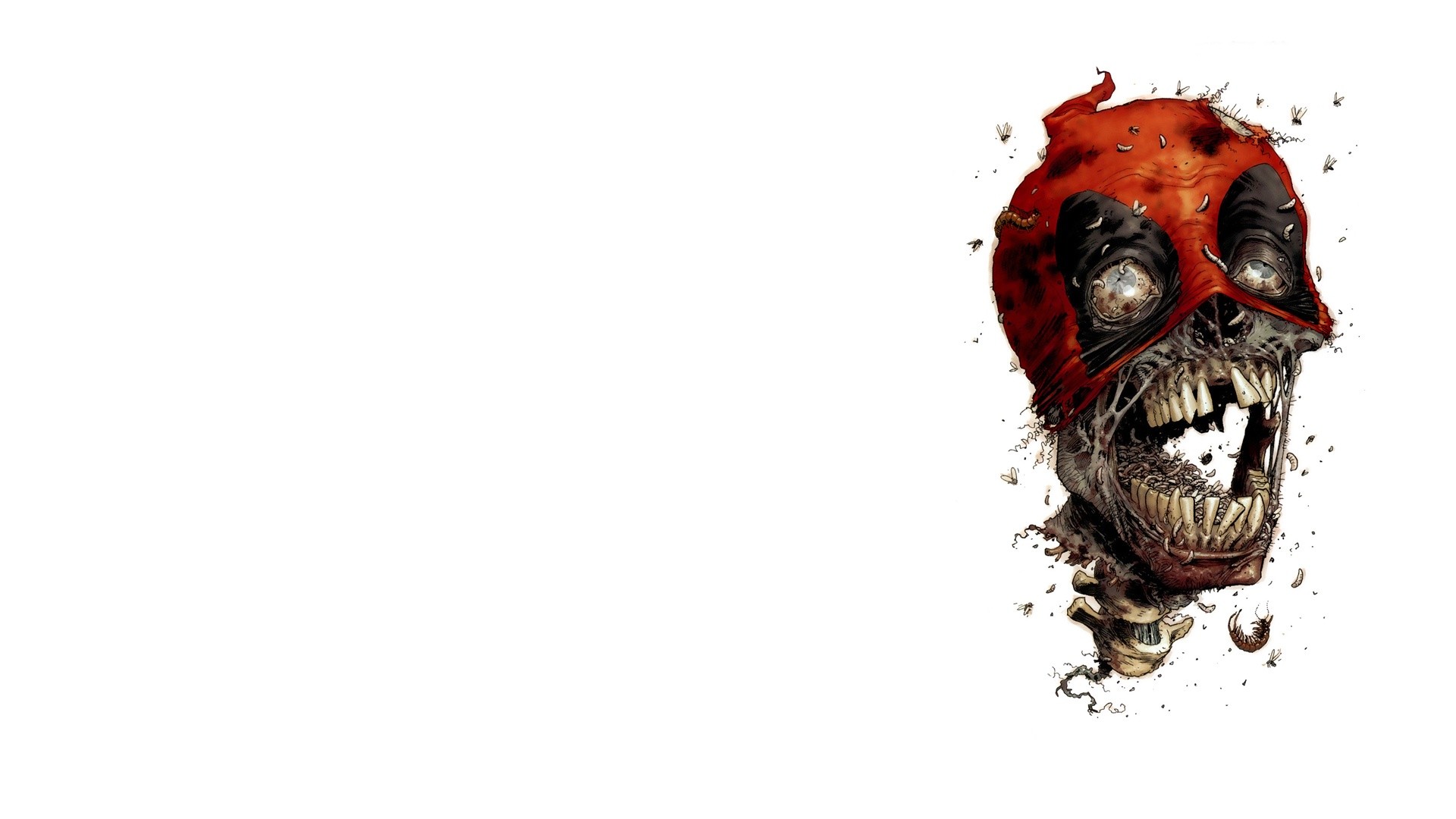 Deadpool, Zombie, Teschio, Sfondo bianco, Illustrazione, Full HD, wallpaper per portatile