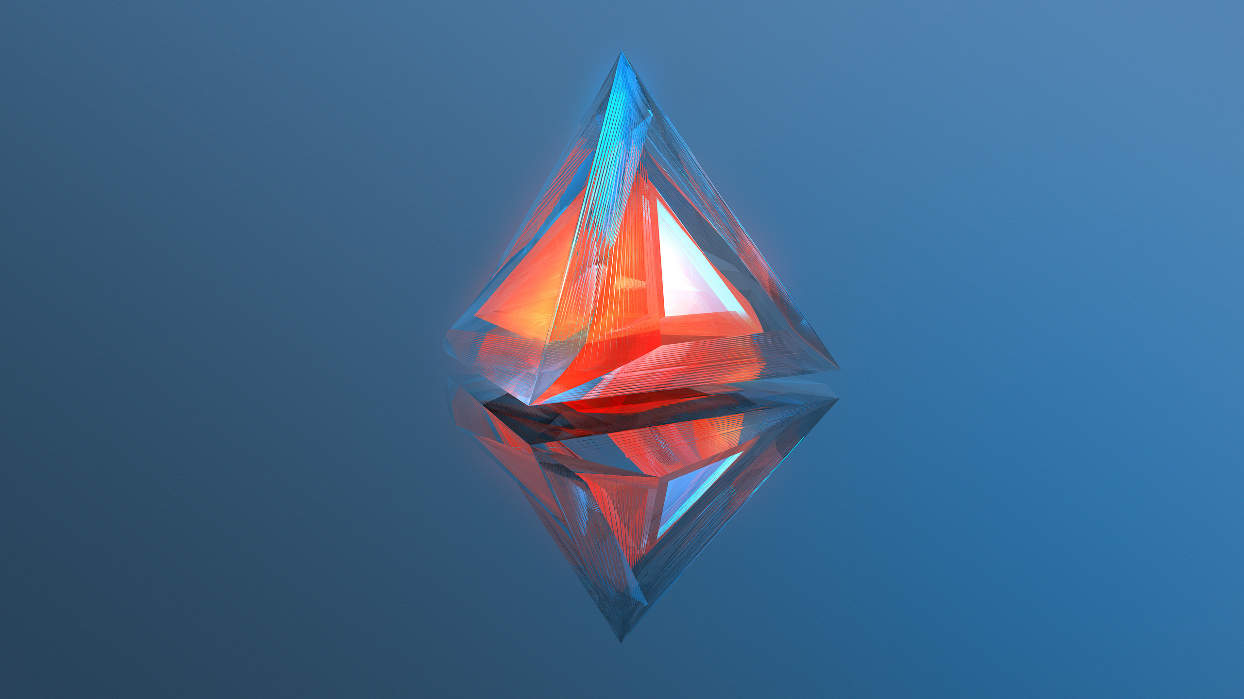 Cristallo, Astratto, Sfondo blu, Arancione, 2560x1440, wallpaper desktop