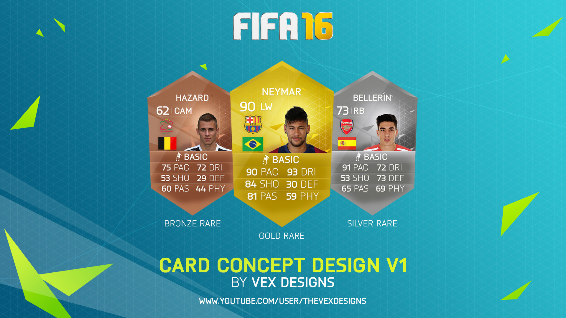 FIFA 16, FIFA Ultimate Team, Eden Hazard, Neymar, Héctor Bellerín, Card concept, sfondo 1080p
