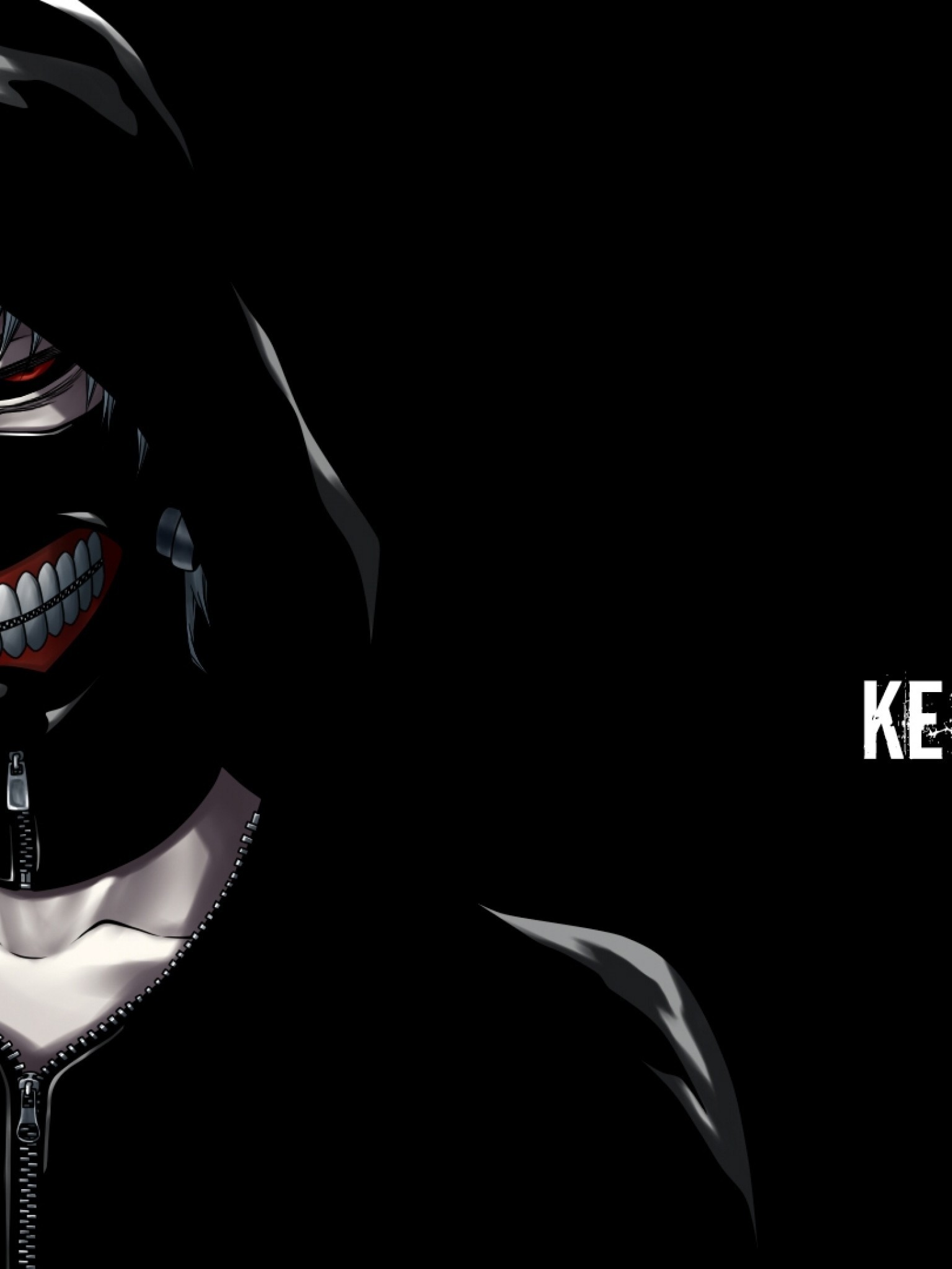Ken Kaneki, Tokyo Ghoul, Cappuccio, Sfondo nero, QHD+, schermata di blocco iPad