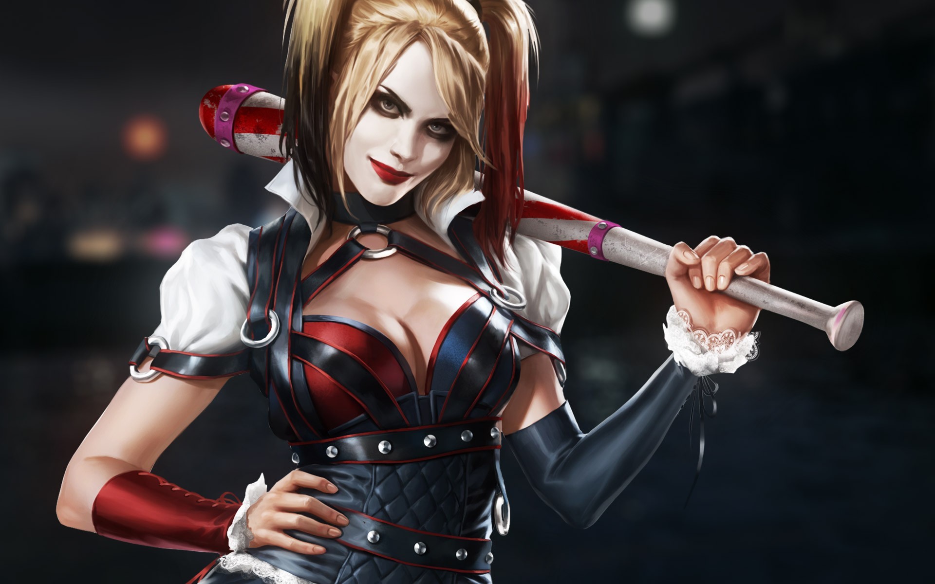 Harley Quinn, Batman: Arkham Knight, Mazza da baseball, Arte digitale, sfondo MacBook Pro