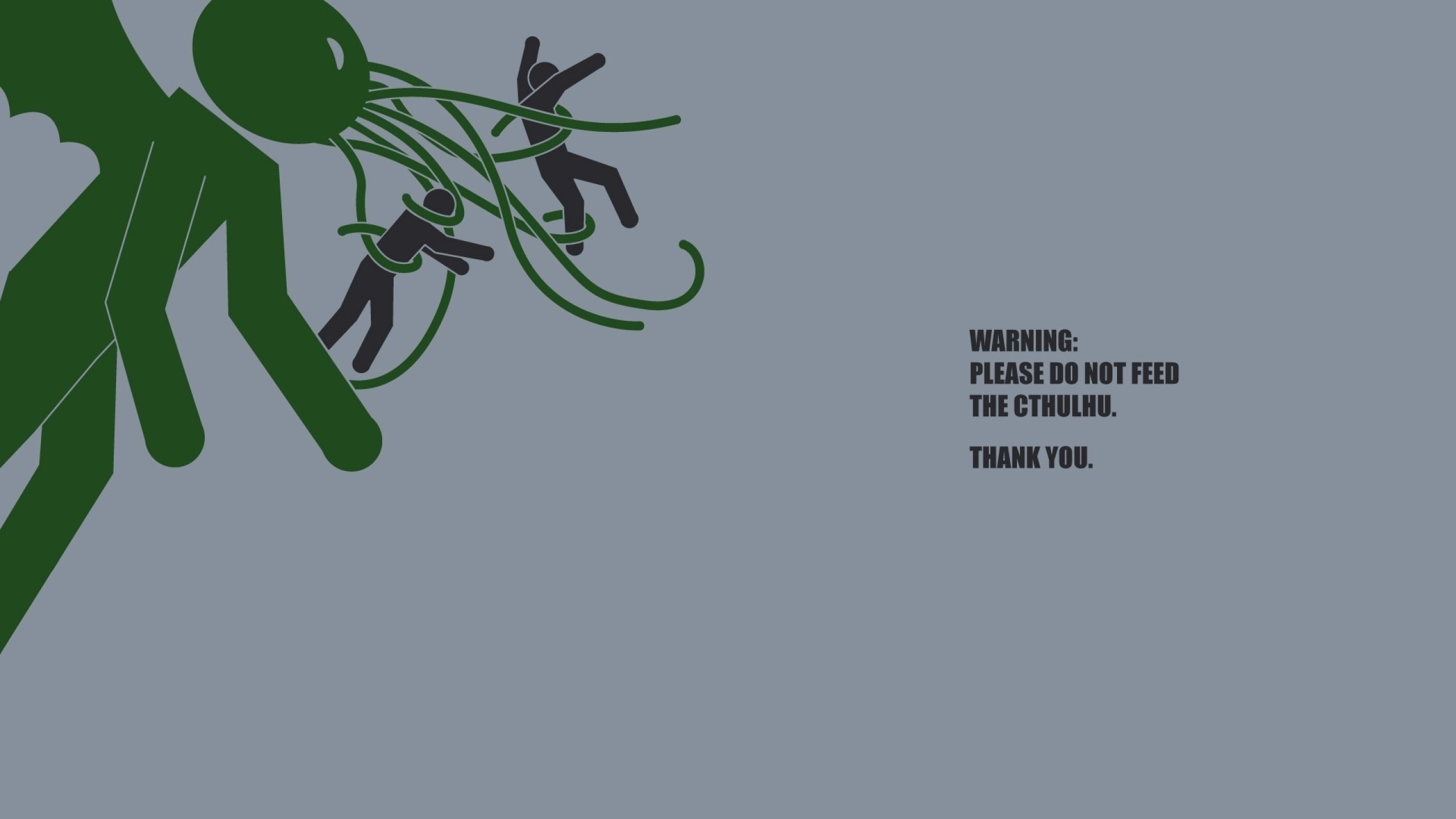 Cthulhu, Umorismo, Minimalismo, Sfondo grigio, 2560x1440, wallpaper desktop