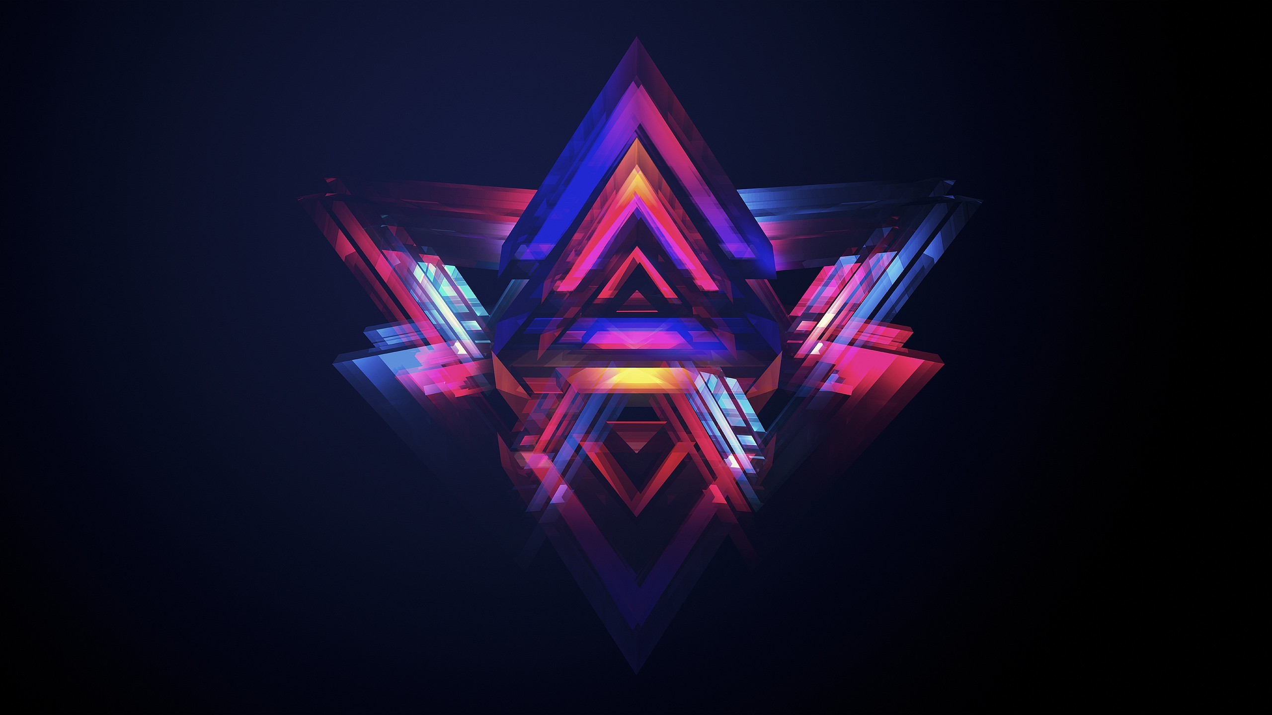 Astratto, Triangoli, Neon, Simmetria, 16:9 2K, sfondo widescreen