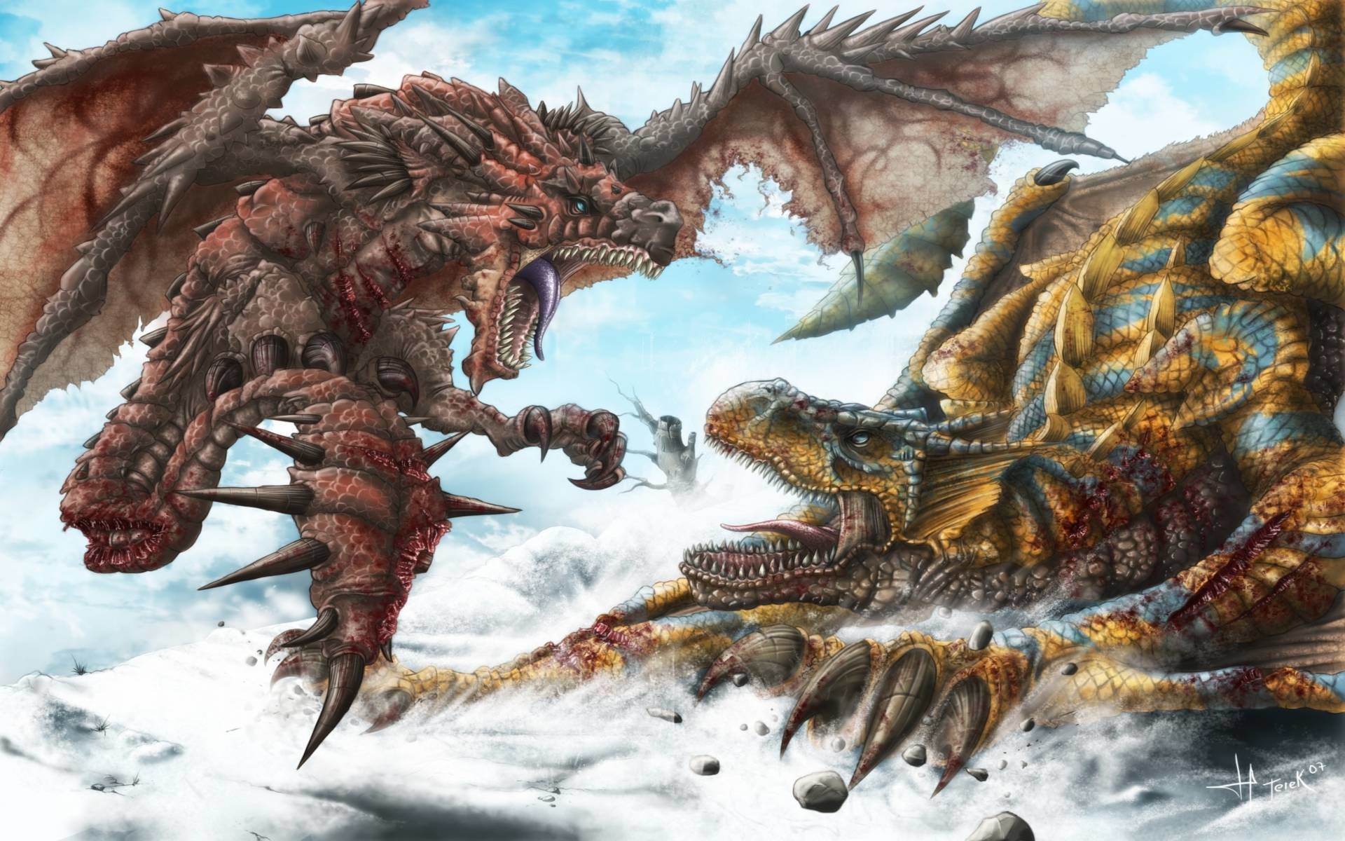 Rathalos, Tigrex, Monster Hunter, Neve, 1920x1200, immagine di sfondo