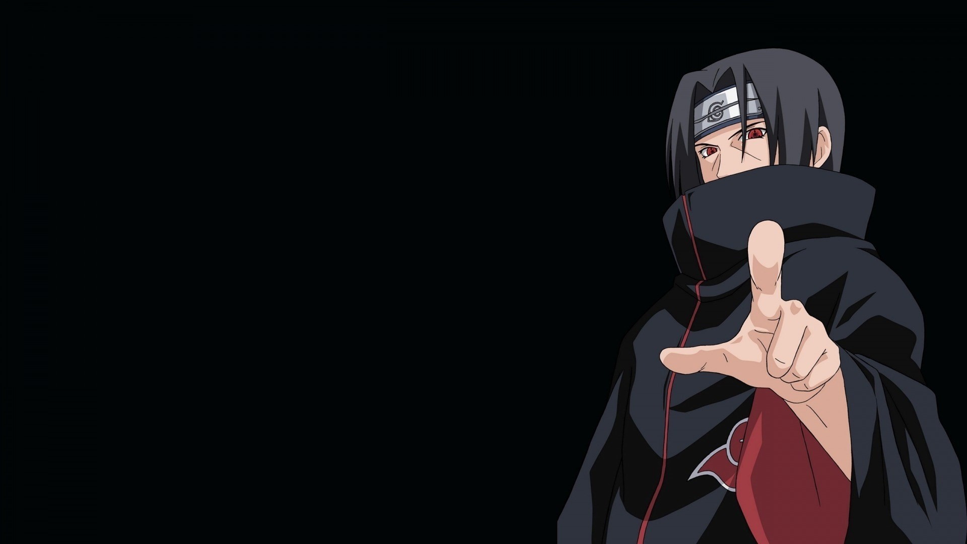 Itachi Uchiha, Akatsuki, Naruto, Sharingan, Sfondo nero, Full HD, wallpaper per portatile