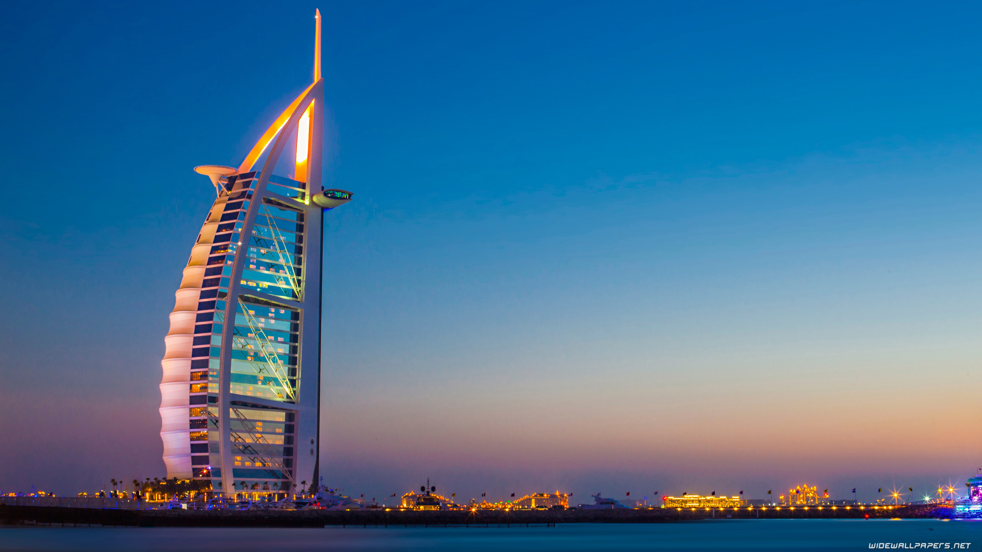 Burj Al Arab, Dubai, Grattacielo, Crepuscolo, 4K, sfondo desktop