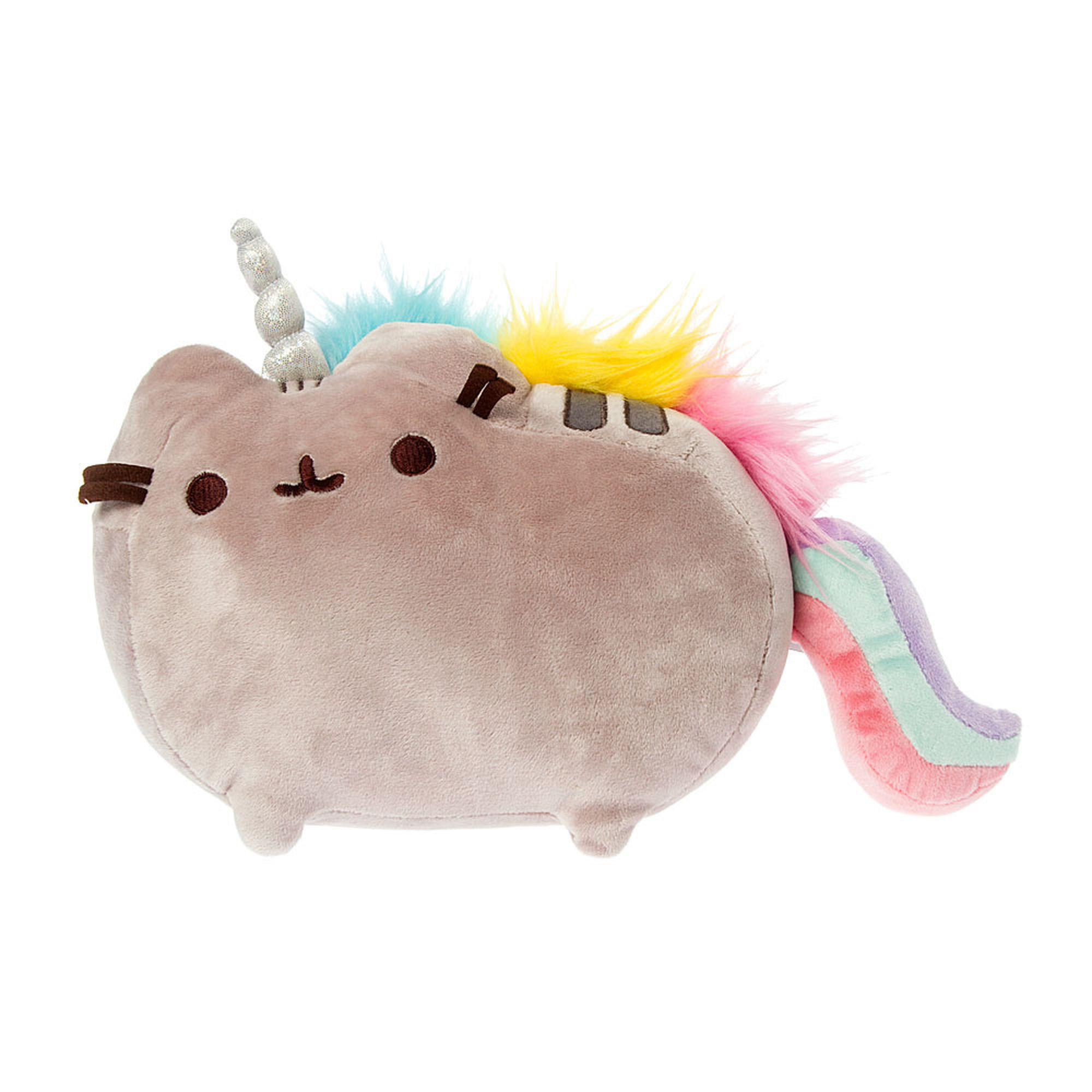 Pusheen, Pusheen unicorno, Peluche, Gatto, Criniera arcobaleno, Sfondo bianco, wallpaper Full HD