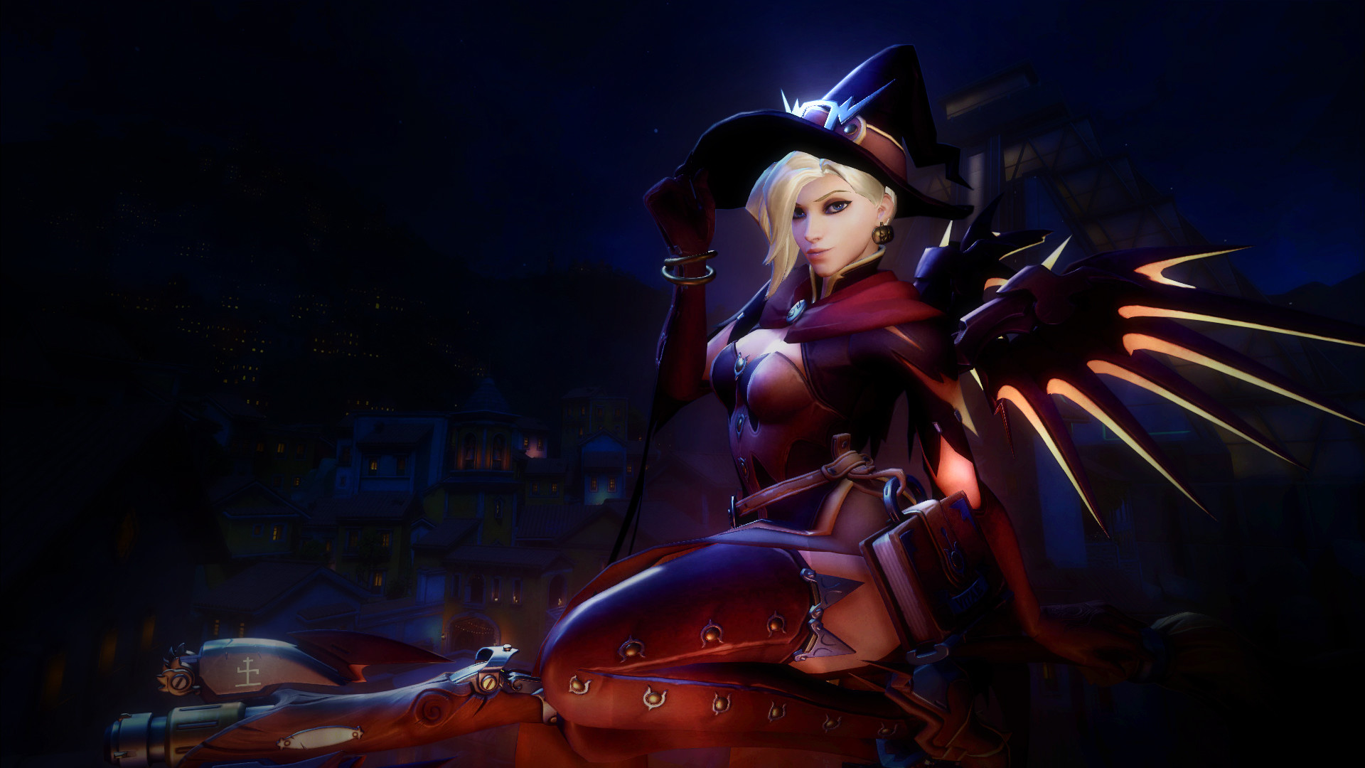 Mercy, Mercy Strega, Overwatch, Halloween, Notte, Full HD, sfondo desktop