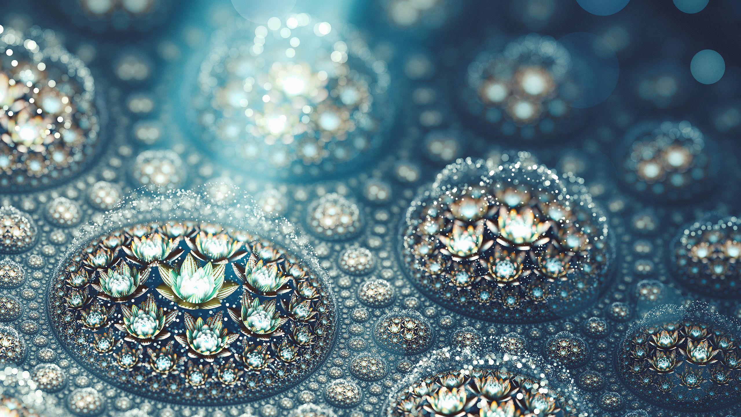 Frattale, Astratto, Blu, Macro, 16:9 2K, sfondo widescreen