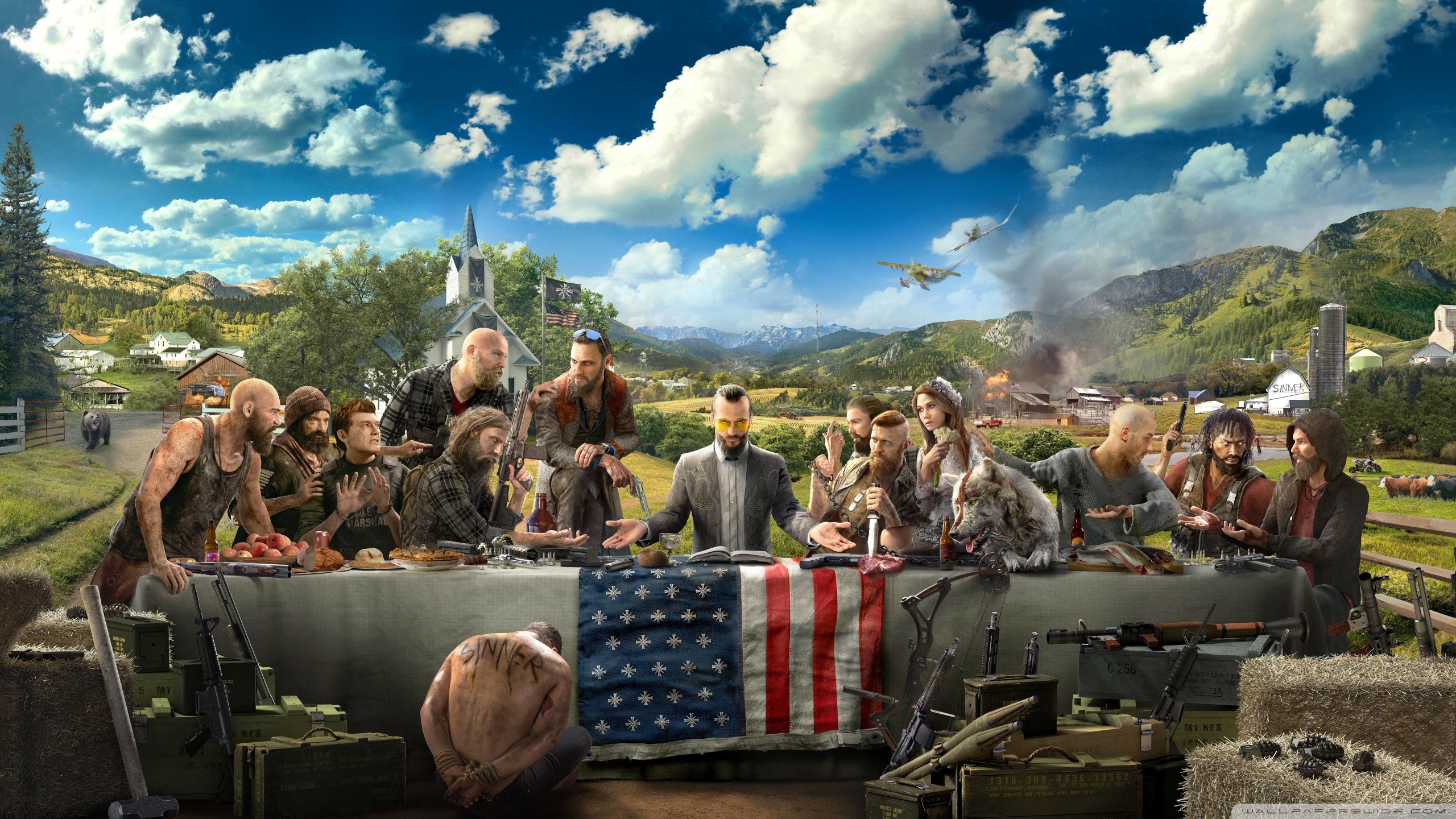 Far Cry 5, Ultima Cena, Joseph Seed, Bandiera americana, 2K, sfondo per portatile