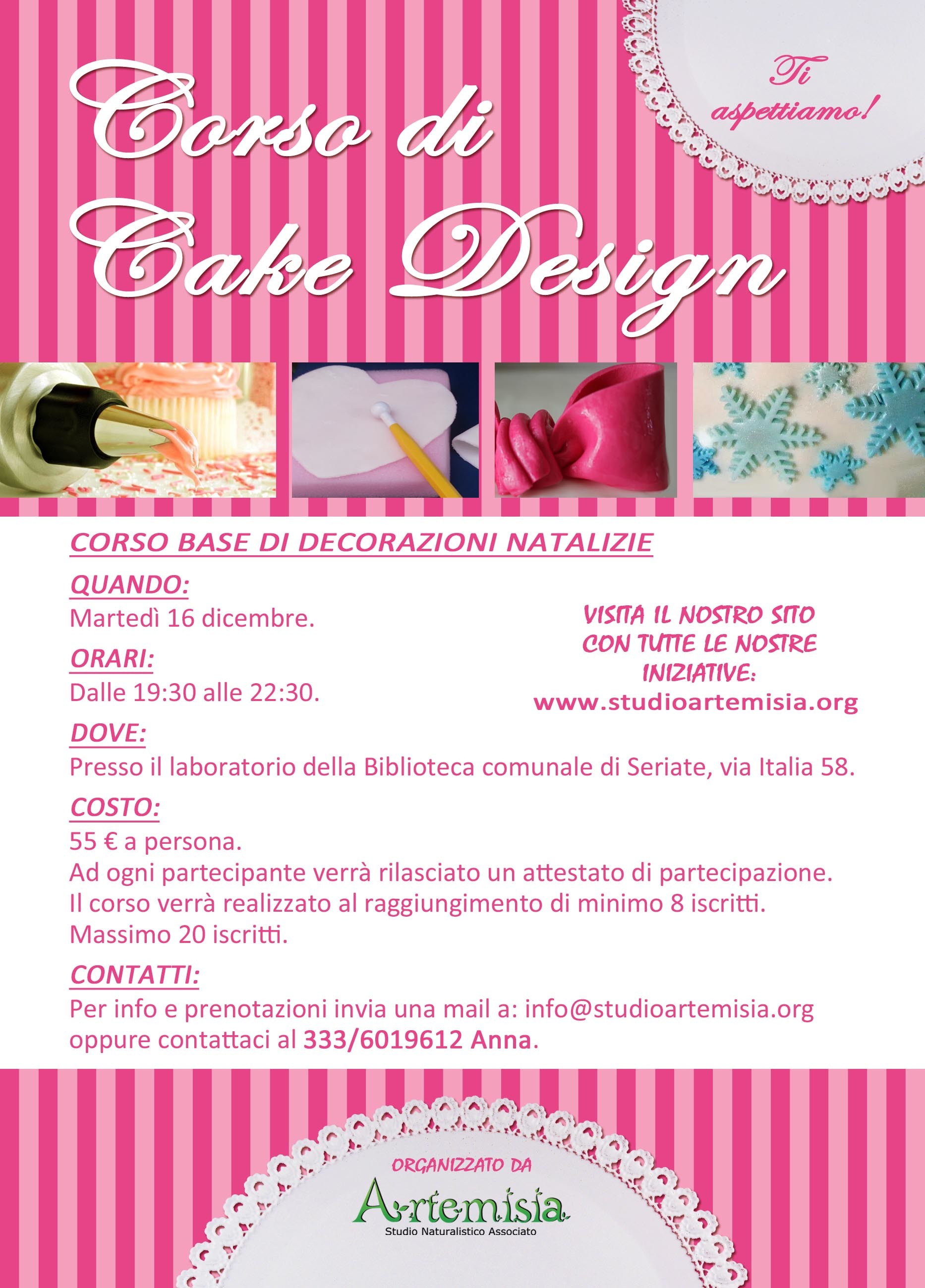 Volantino, Corso di cake design, Strisce rosa, Fiori, Testo, sfondo per iPad e tablet