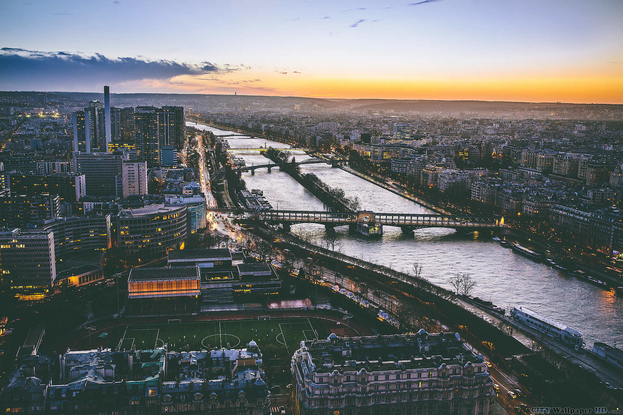 Senna, Parigi, Ponti, Tramonto, Full HD, sfondo Windows 11