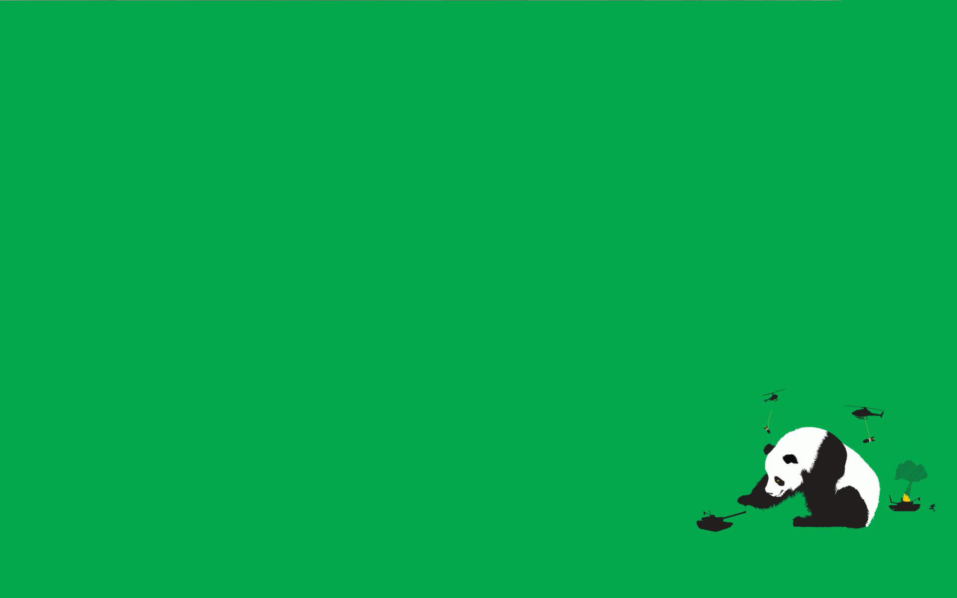 Panda, Sfondo verde, Minimalista, Full HD, wallpaper desktop