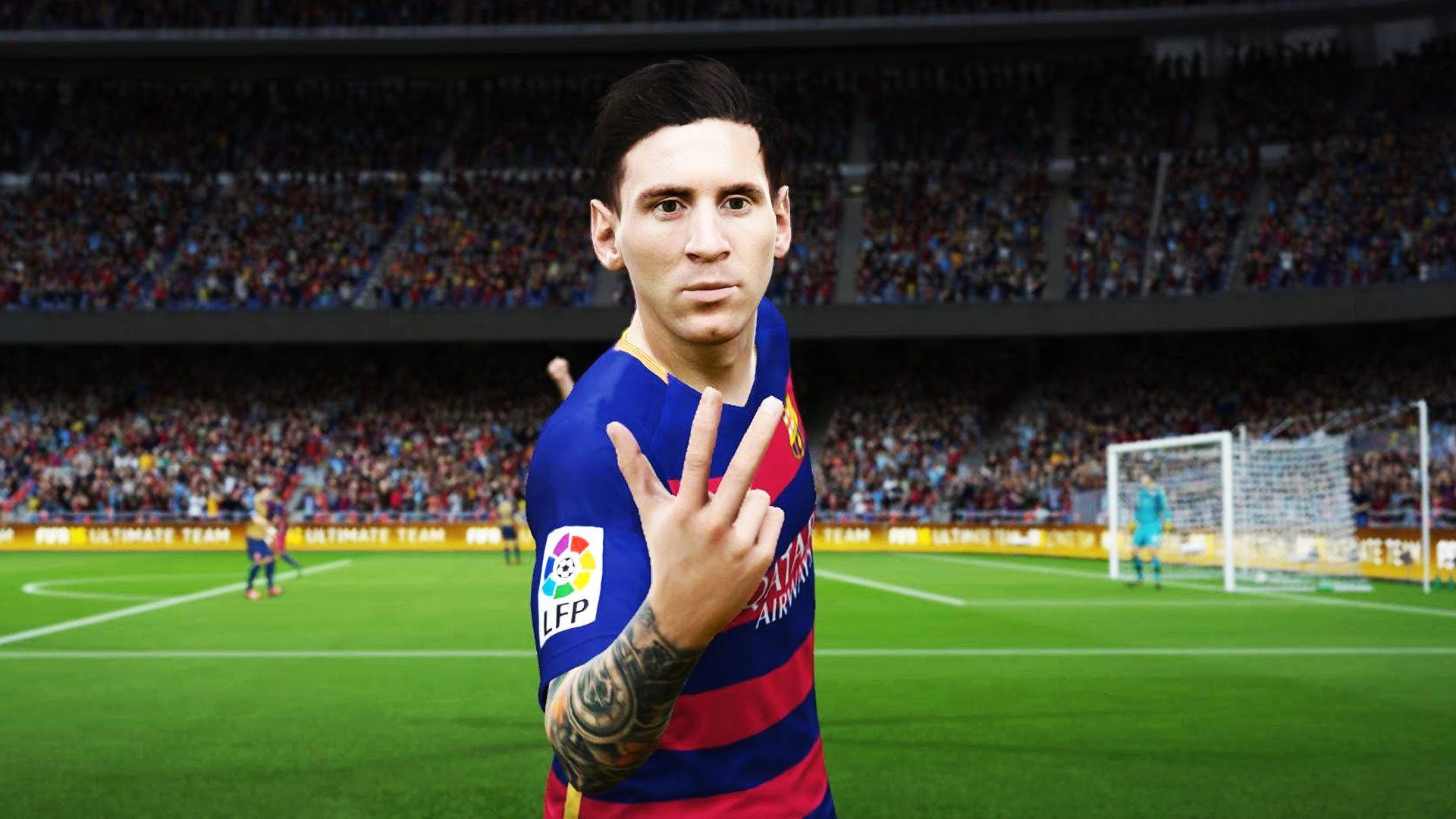Lionel Messi, FC Barcelona, FIFA 16, Esultanza, Full HD, sfondo per portatile