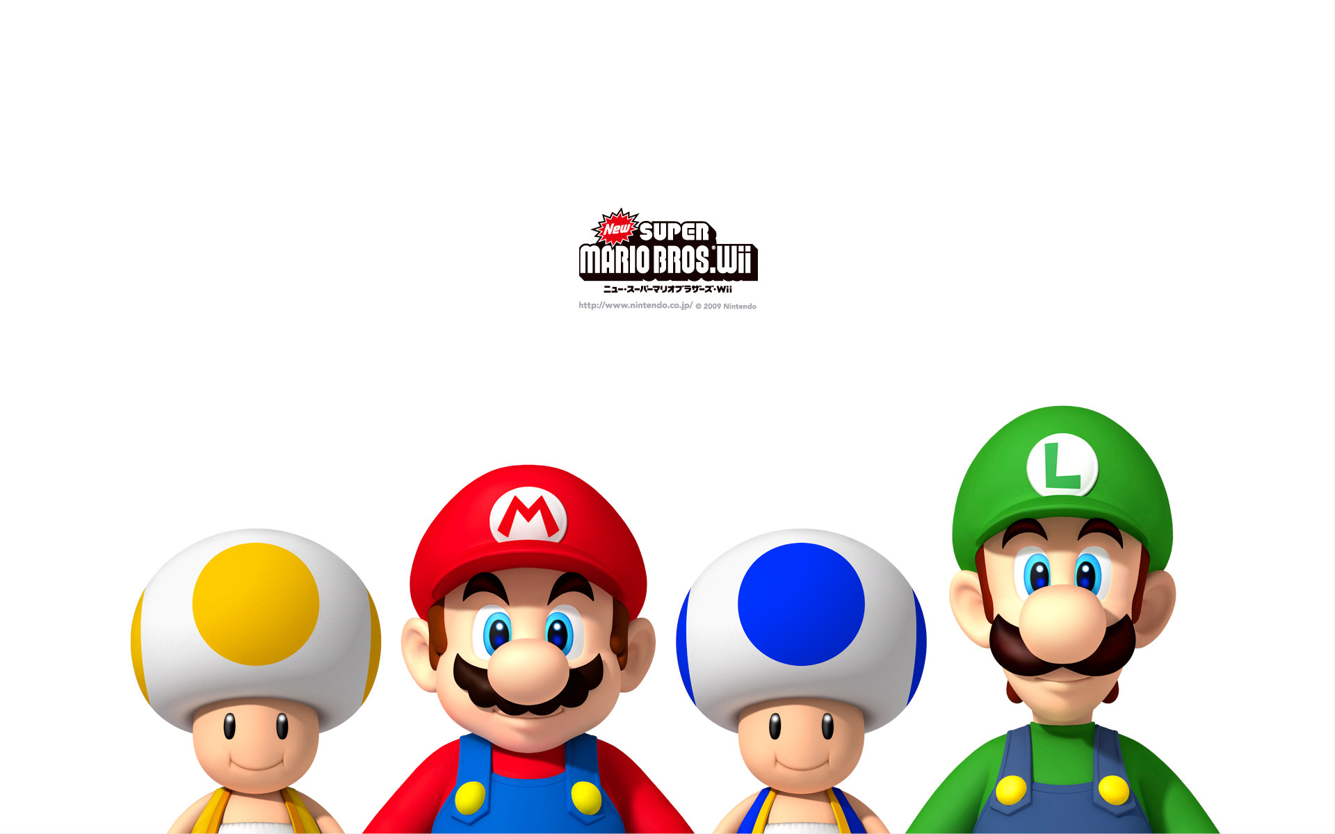 New Super Mario Bros. Wii, Mario, Luigi, Toad, Sfondo bianco, 16:10 Full HD, wallpaper widescreen
