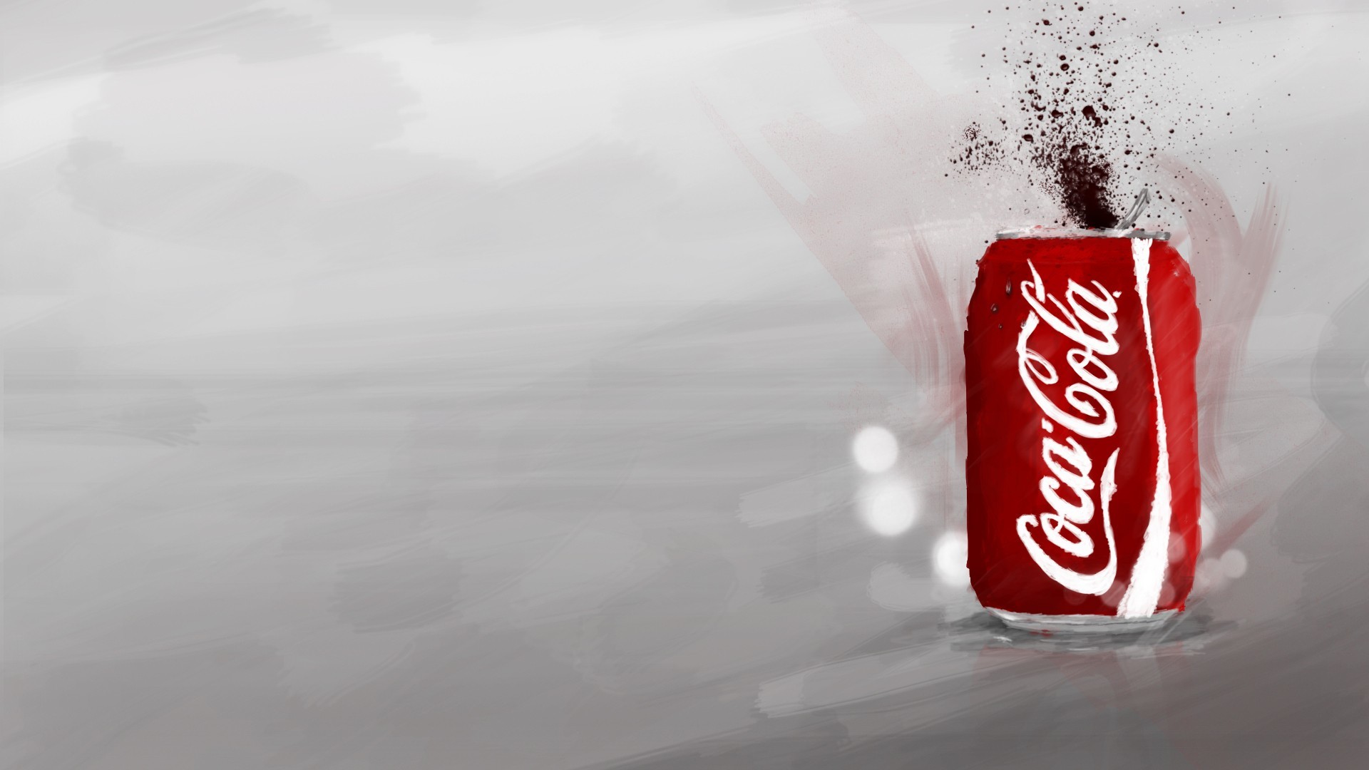 Coca-Cola, Lattina, Esplosione di particelle, Sfondo grigio, Full HD, wallpaper per computer