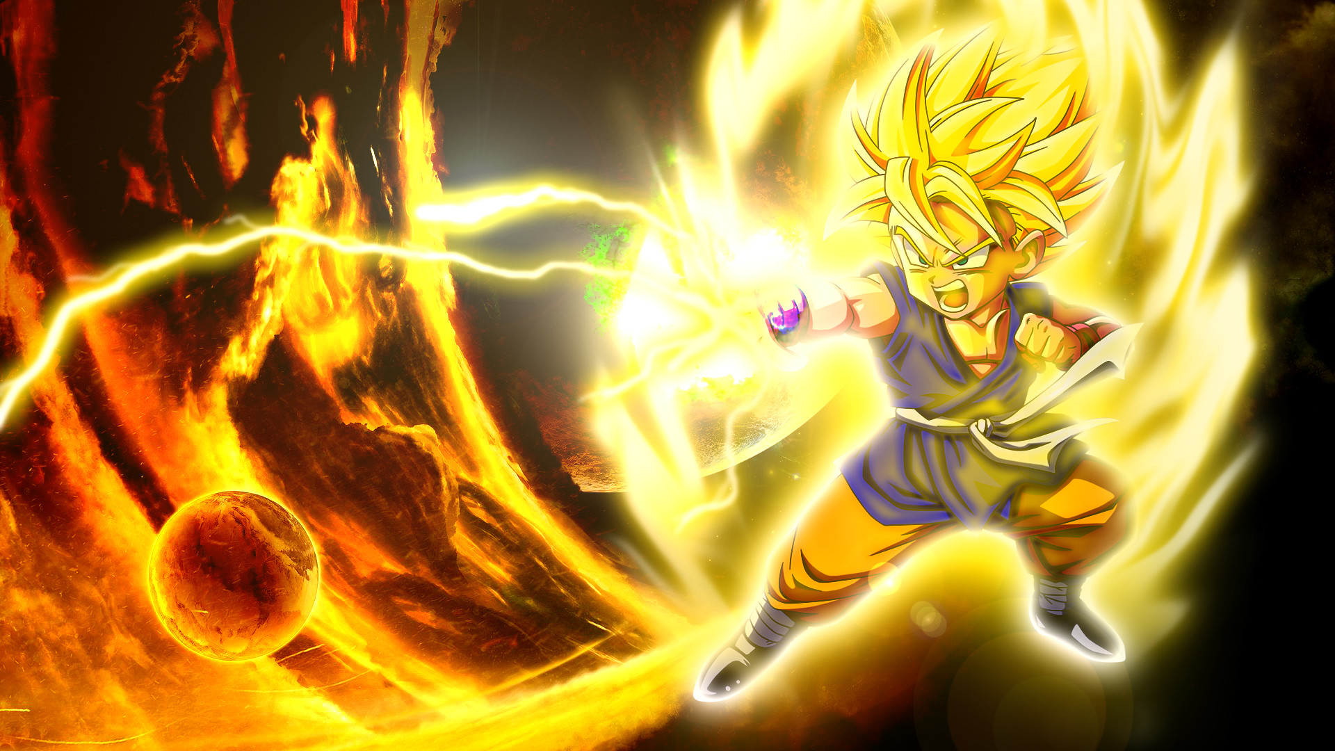 Son Goten, Super Saiyan, Dragon Ball, Fiamme, Energia, Full HD, wallpaper per PC