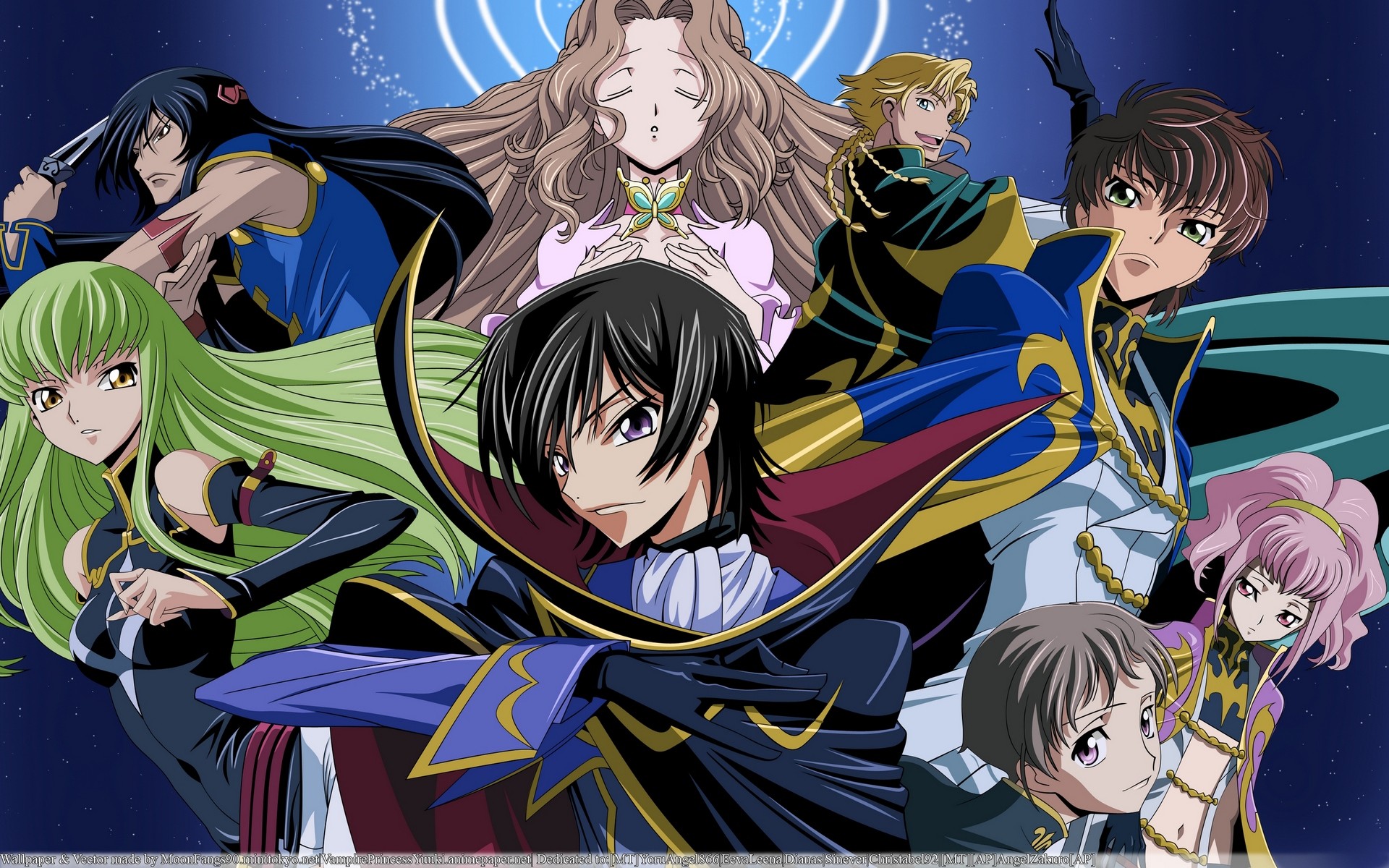 Lelouch Lamperouge, C.C., Suzaku Kururugi, Nunnally Lamperouge, Code Geass, wallpaper per portatile
