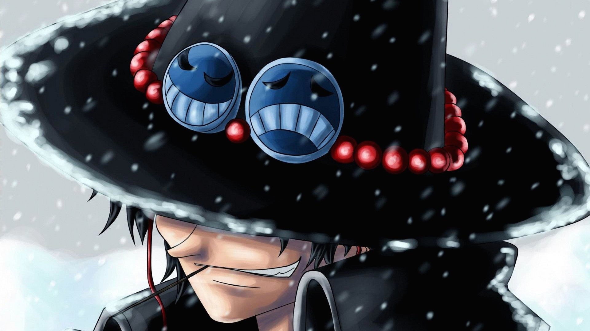 Portgas D. Ace, Cappello, Neve, One Piece, Primo piano, Full HD, sfondo desktop