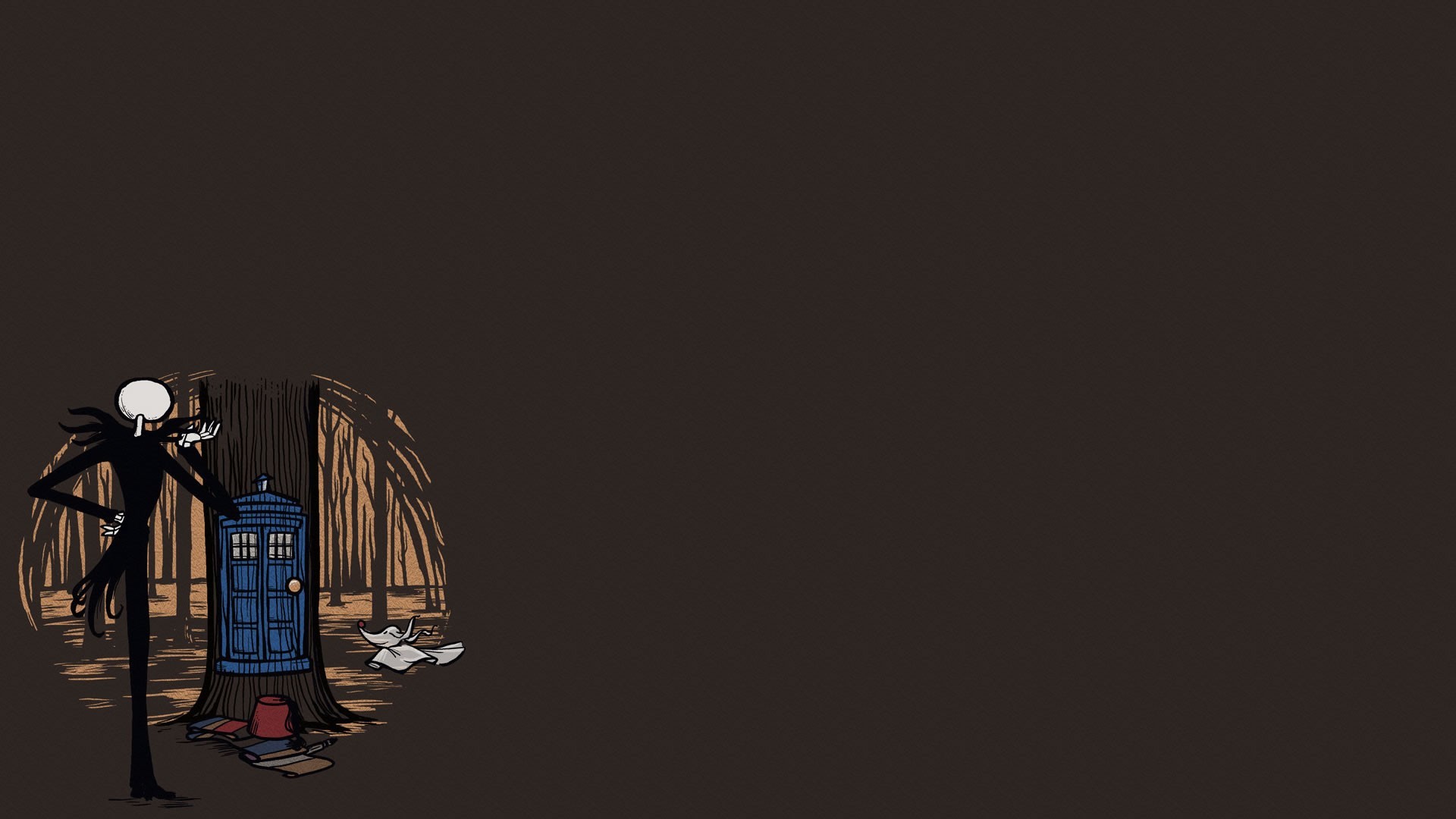 Jack Skellington, TARDIS, Doctor Who, Crossover, Minimalismo, 1920x1080, sfondo per PC