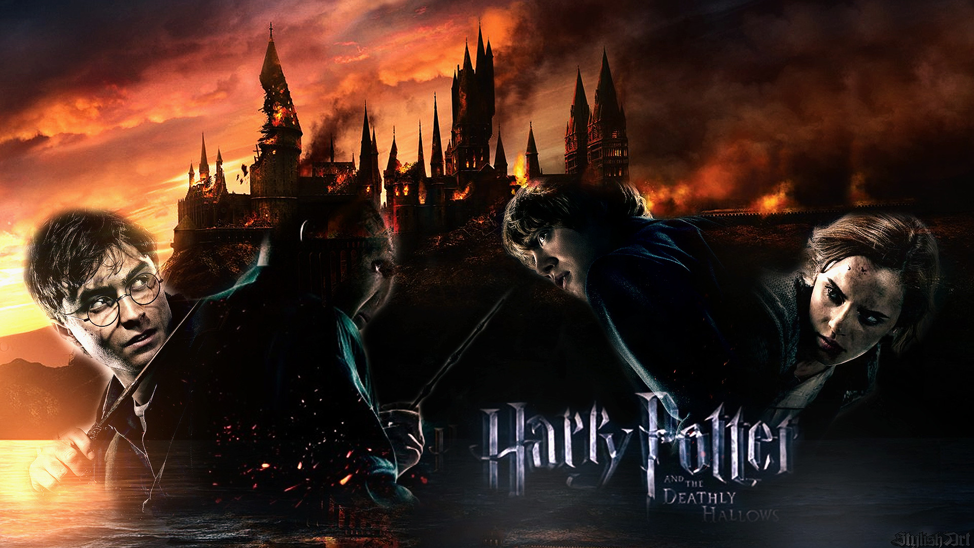 Harry Potter e i Doni della Morte, Hogwarts, Harry Potter, Hermione Granger, Incendio, immagine di sfondo