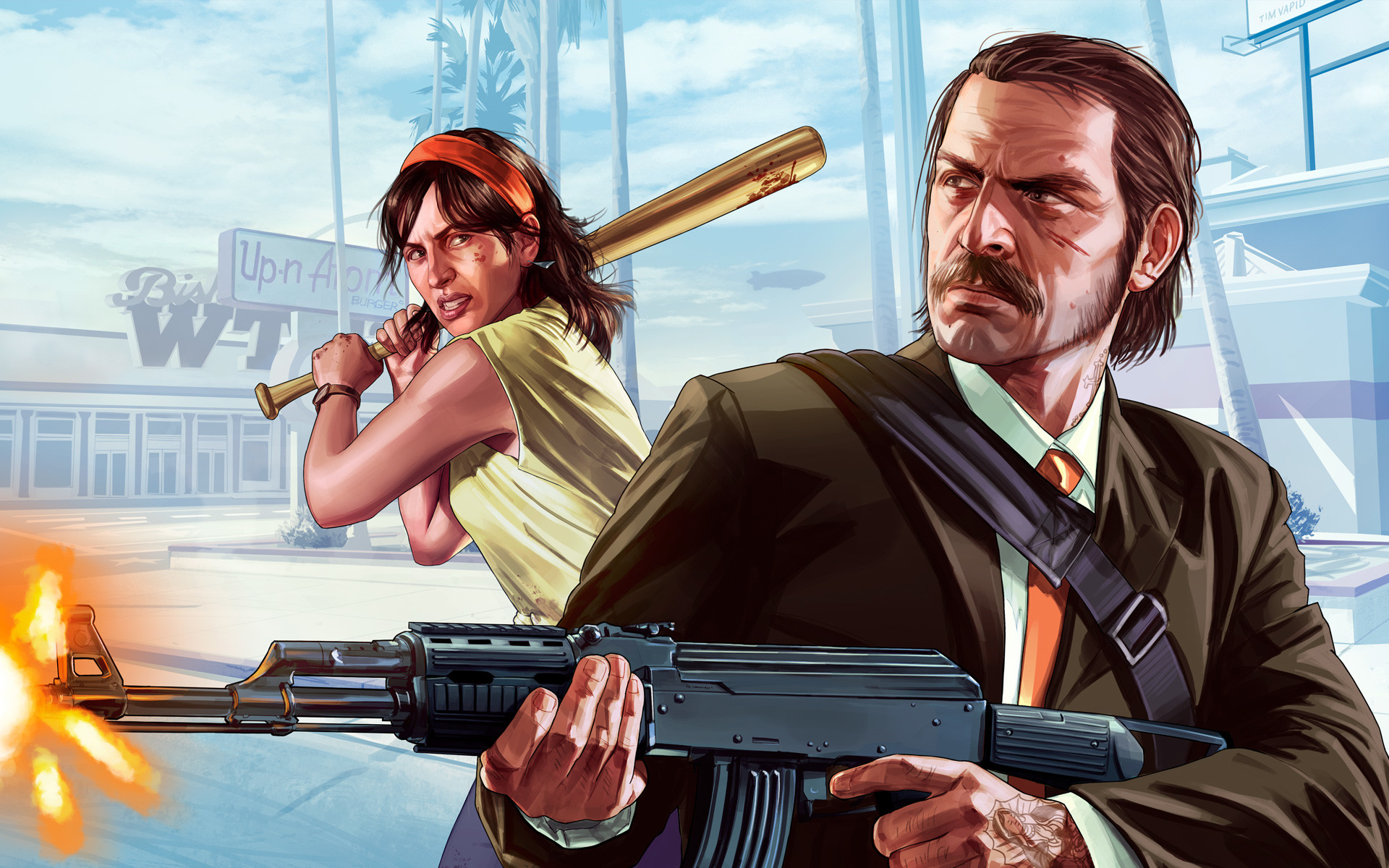 Grand Theft Auto V, Mazza da baseball, AK-47, Illustrazione, 1920x1200, sfondo per PC