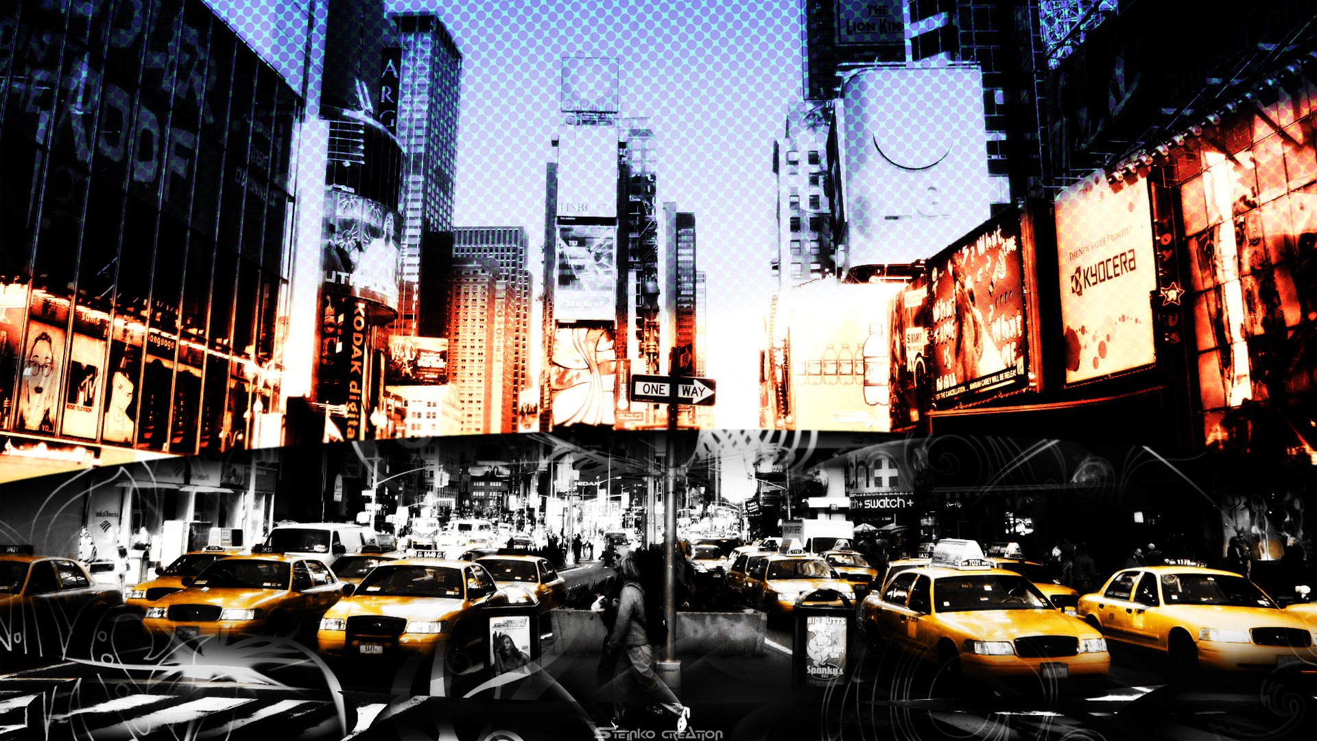 Times Square, New York, Taxi gialli, Colore selettivo, Full HD, sfondo per portatile