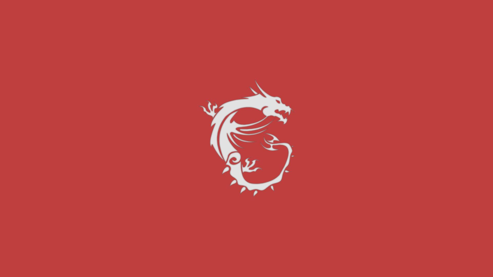 MSI, Drago bianco, Sfondo rosso, Minimalista, Full HD, wallpaper per portatile