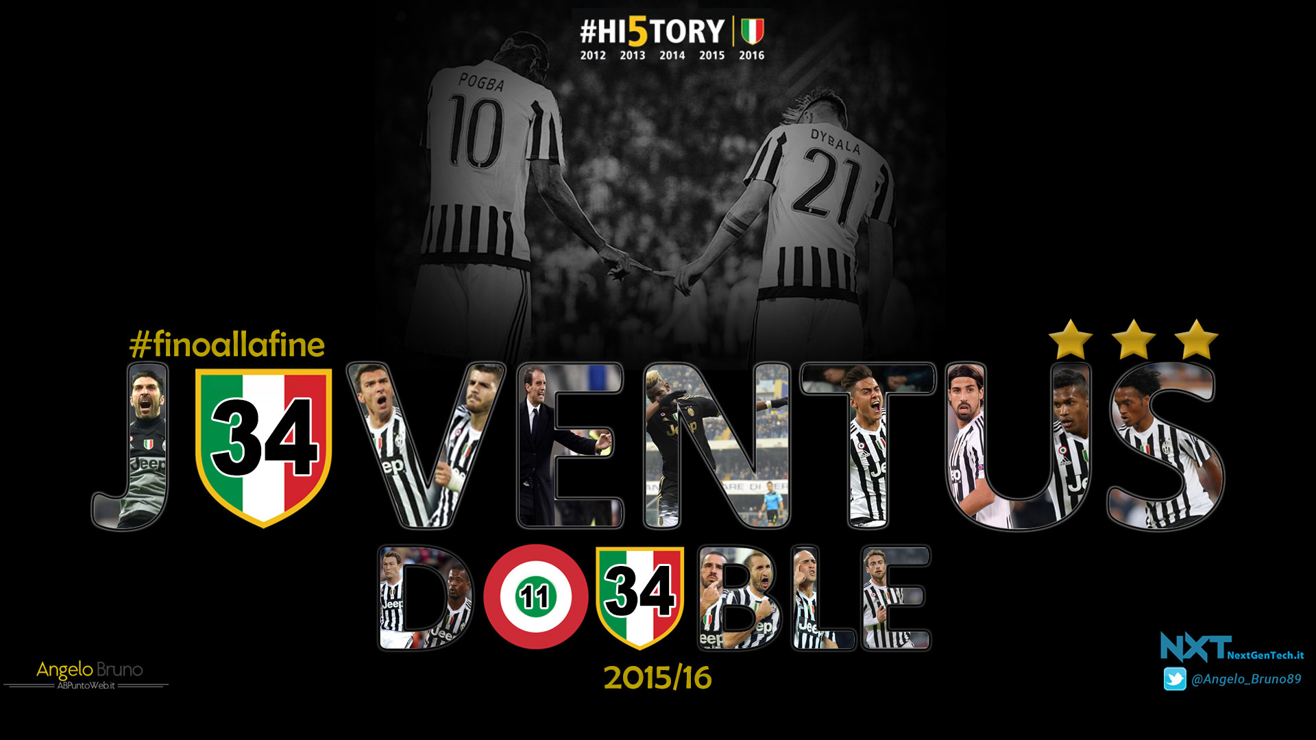 Juventus, Double 2015/16, 34° scudetto, Coppa Italia, Collage, Full HD, sfondo Windows 11