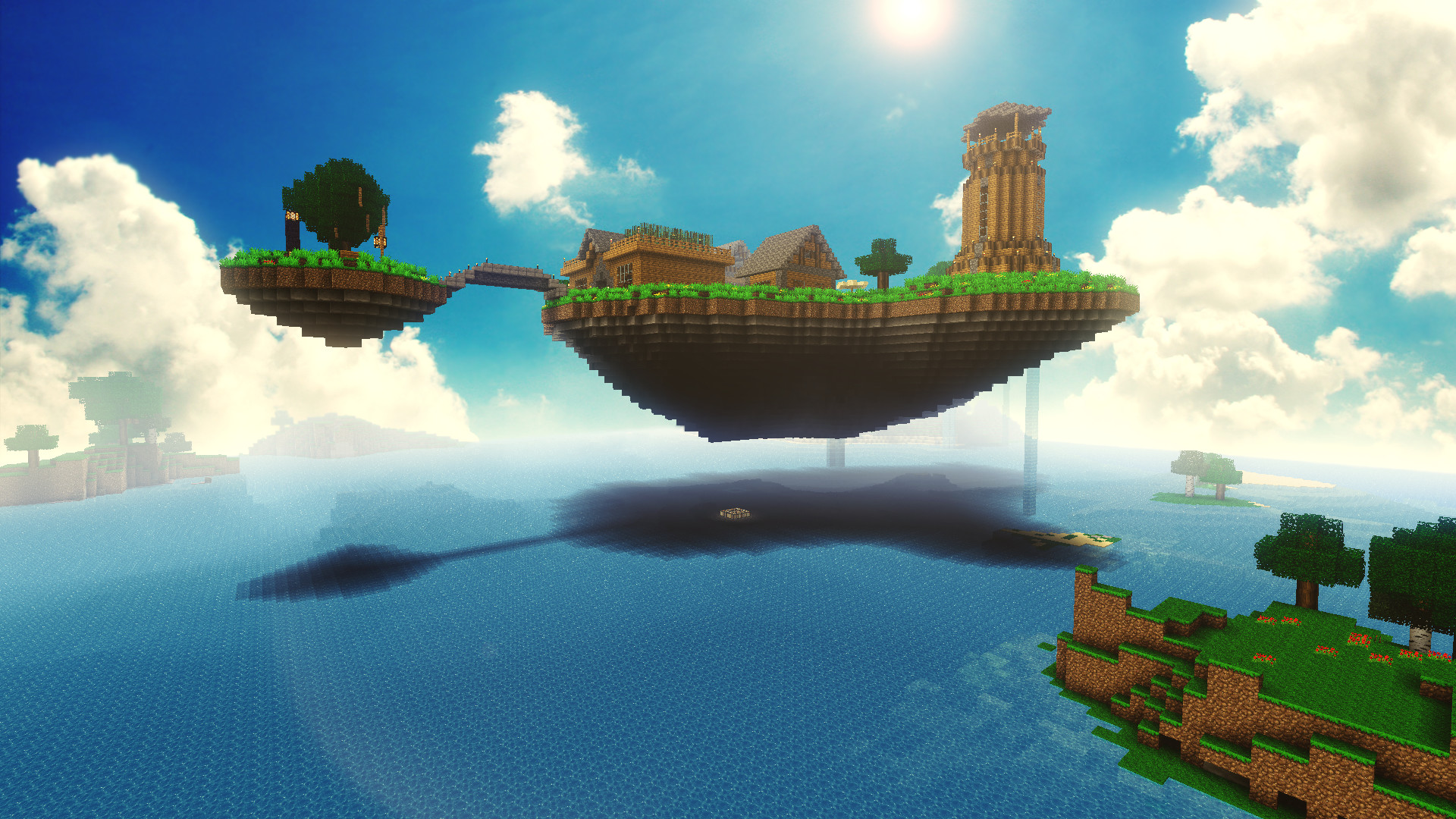 Minecraft, Isole fluttuanti, Mare, Nuvole, 1920x1080, sfondo per PC