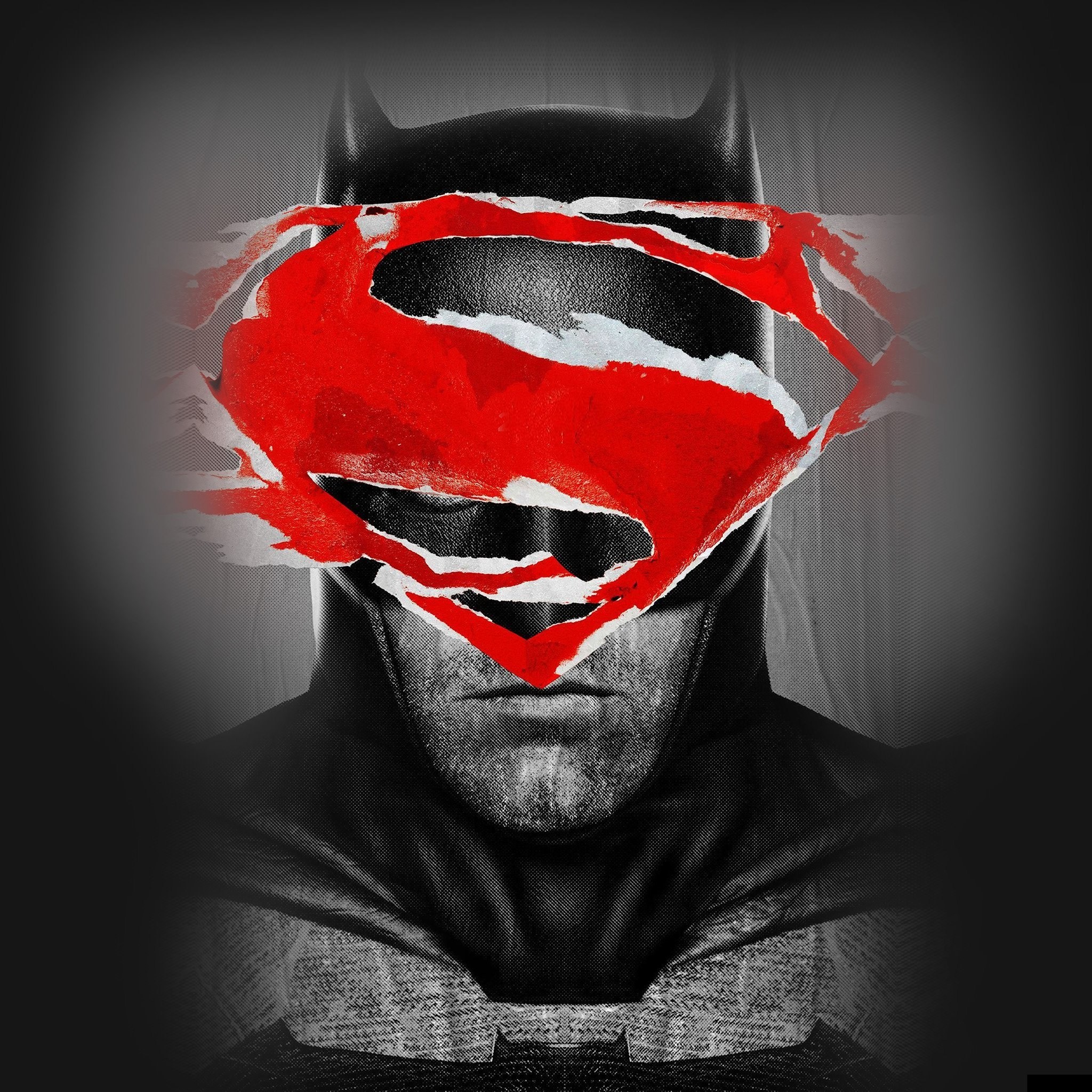 Batman, Ben Affleck, Logo di Superman, Bianco e nero, Rosso, sfondo per iPad e tablet