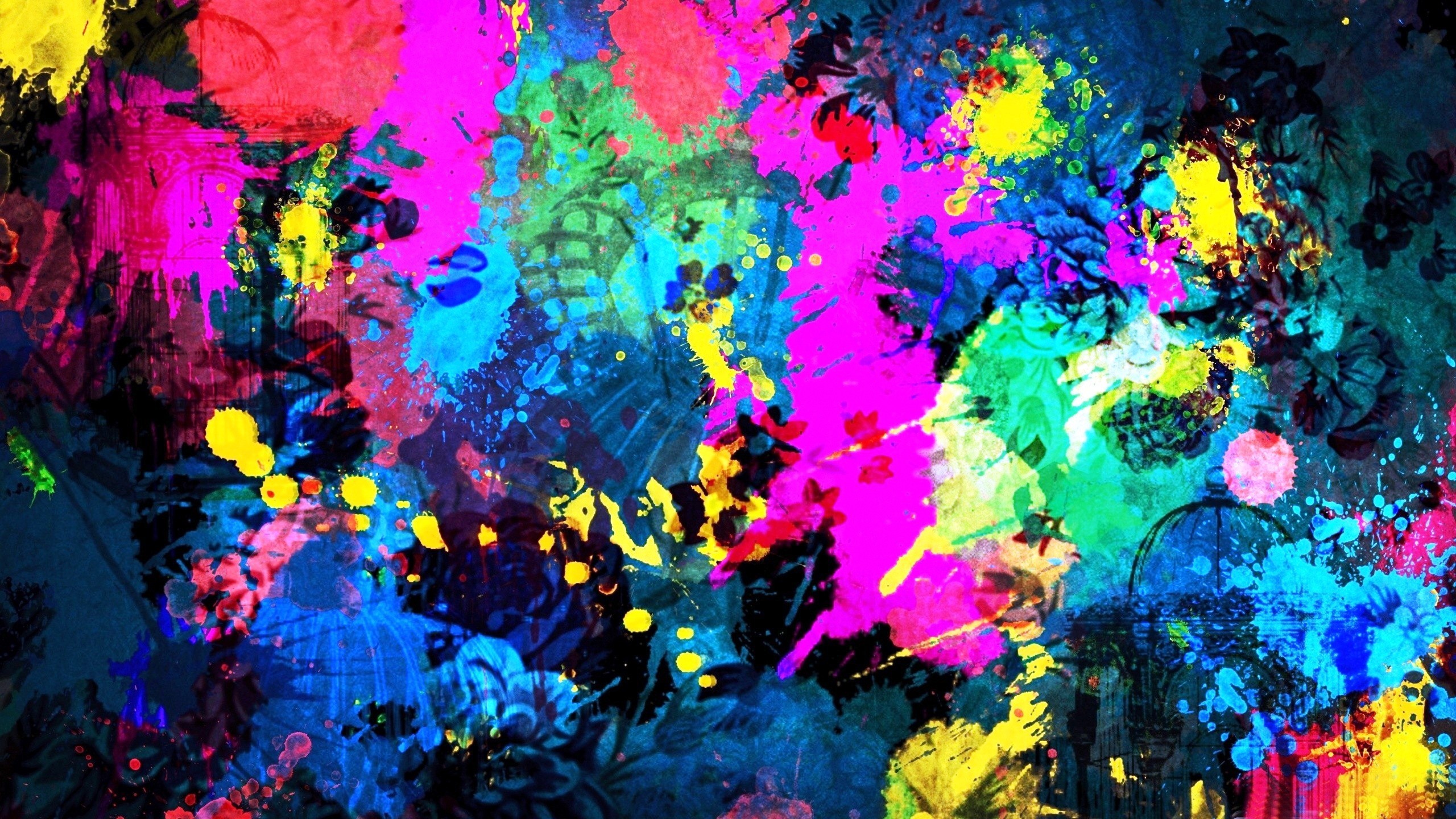 Schizzi di colore, Astratto, Colori neon, Rosa, 2K 1440p, sfondo desktop