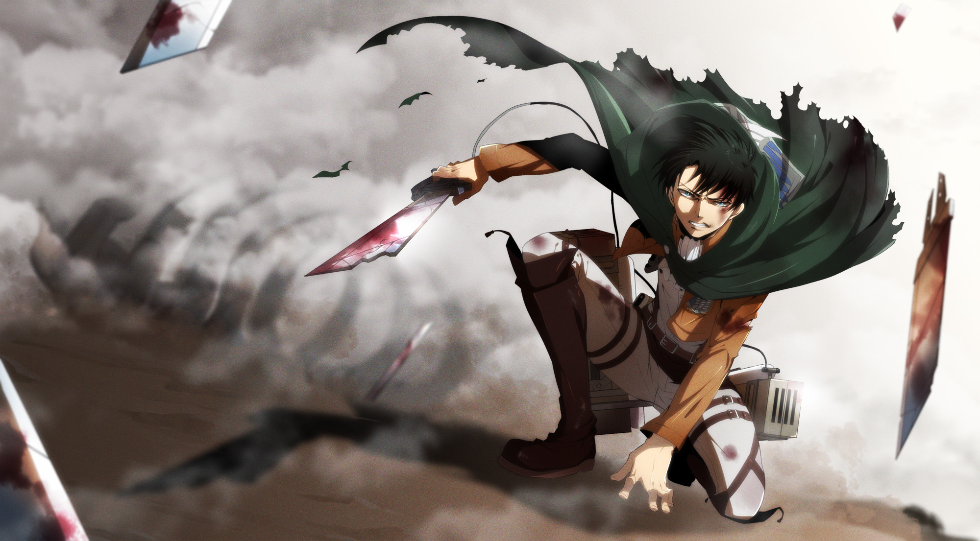 Levi Ackerman, L'attacco dei giganti, Lame, Fumo, Full HD, sfondo per portatile