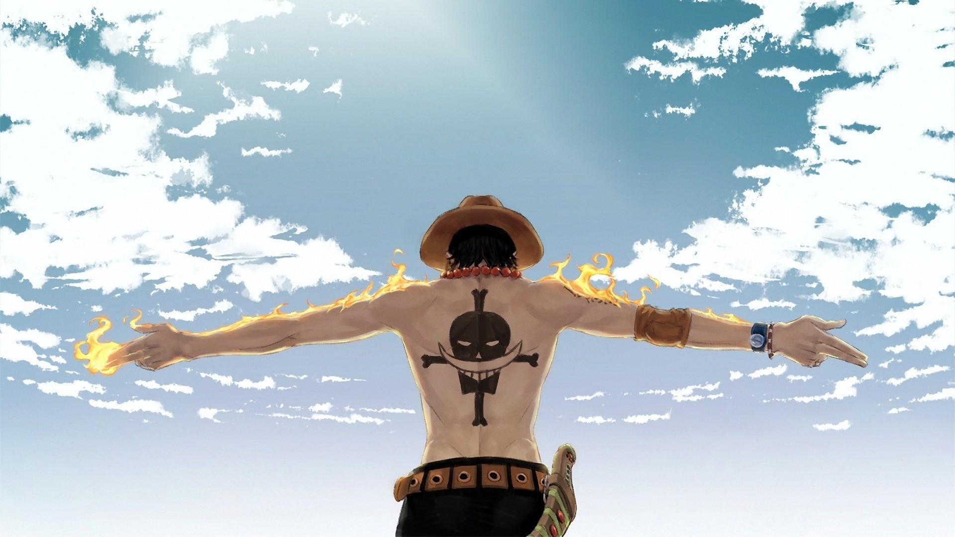Portgas D. Ace, One Piece, Tatuaggio Barbabianca, Cielo, 16:9 Full HD, sfondo widescreen