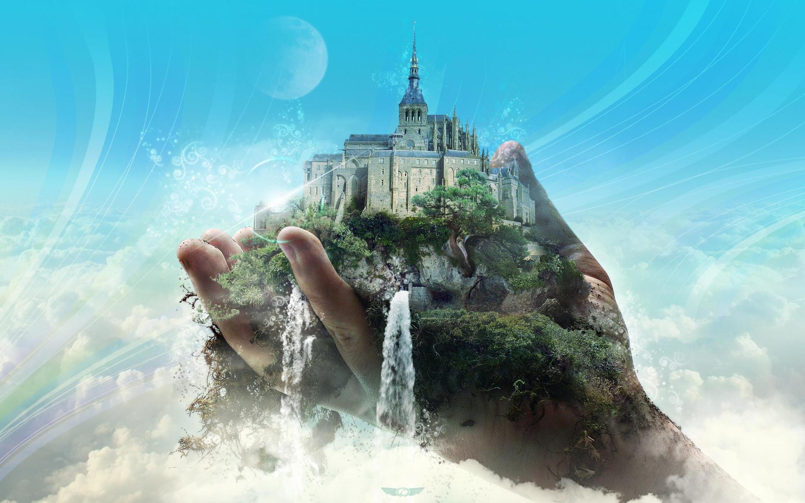 Mont-Saint-Michel, Mano, Surreale, Nuvole, sfondo Android