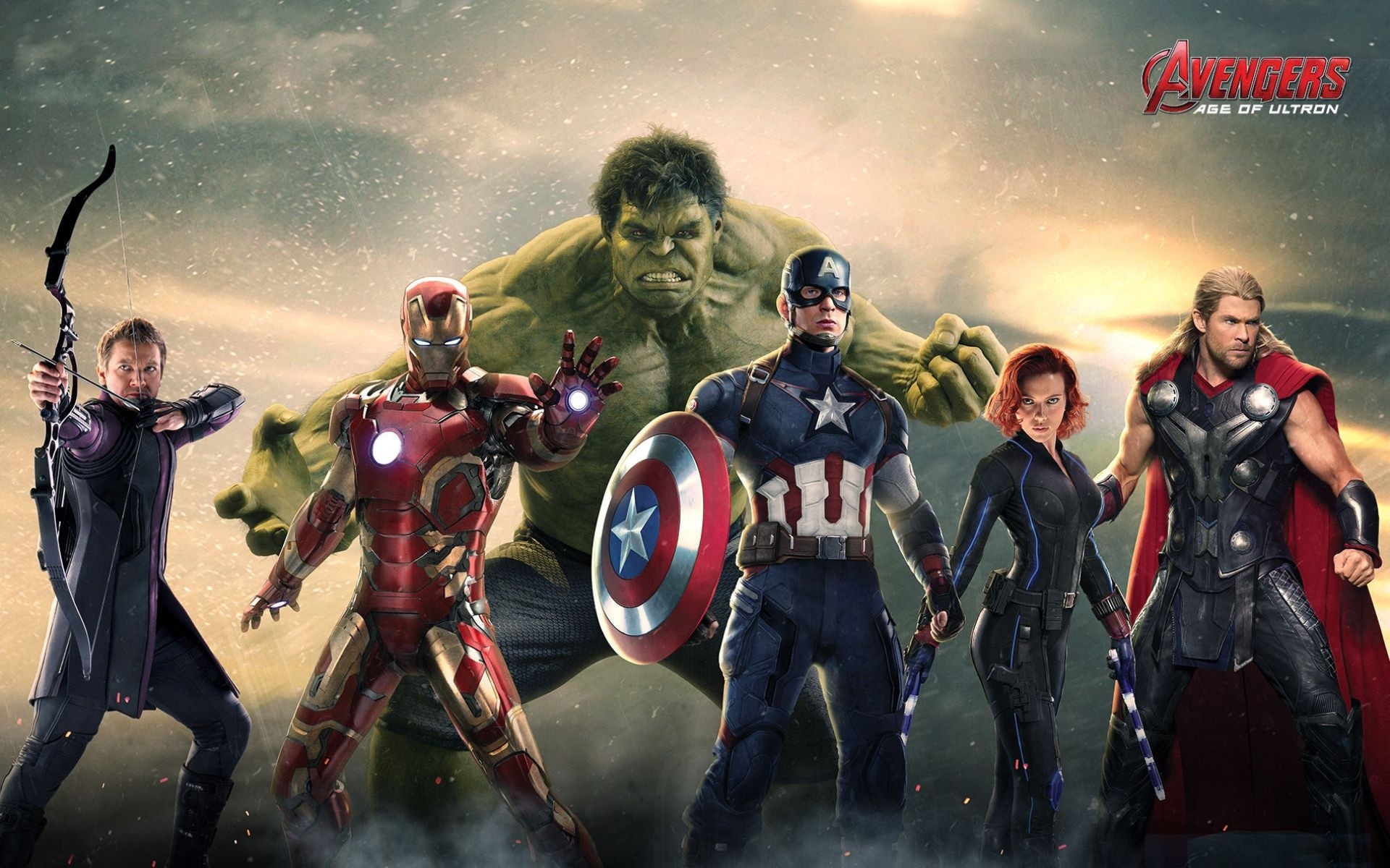 Avengers: Age of Ultron, Occhio di Falco, Iron Man, Hulk, Capitan America, Vedova Nera, Thor, sfondo desktop