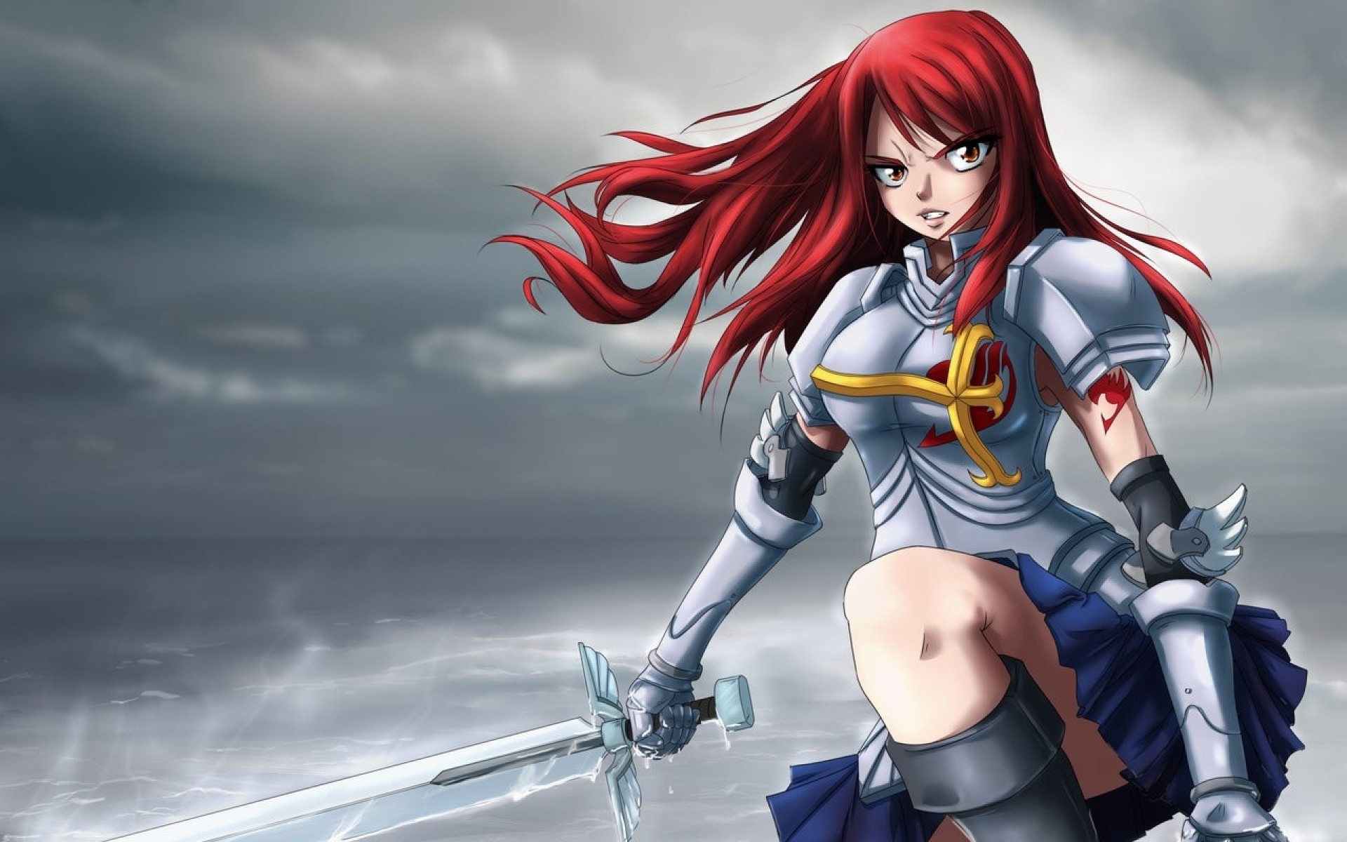 Erza Scarlet, Fairy Tail, Armatura, Spada, 16:10 Full HD, sfondo widescreen