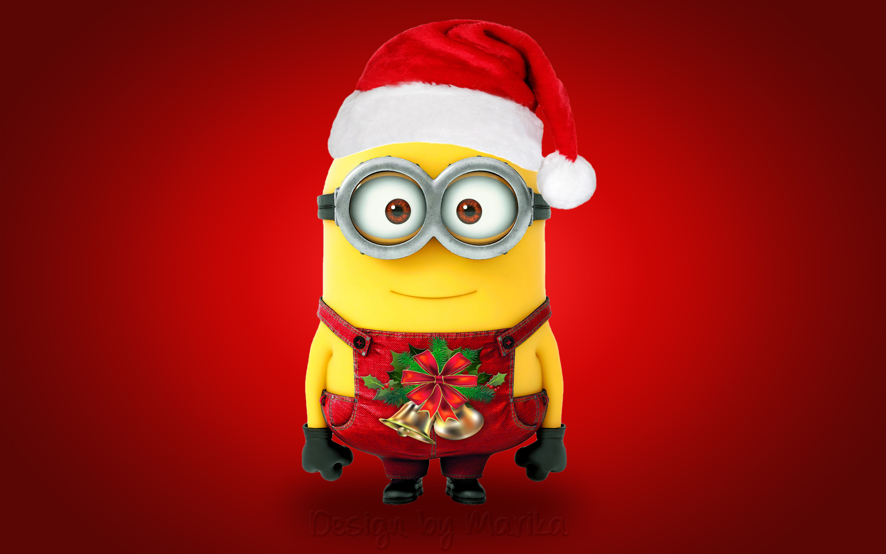 Minion, Natale, Cappello di Babbo Natale, Sfondo rosso, 16:10 2K, wallpaper widescreen