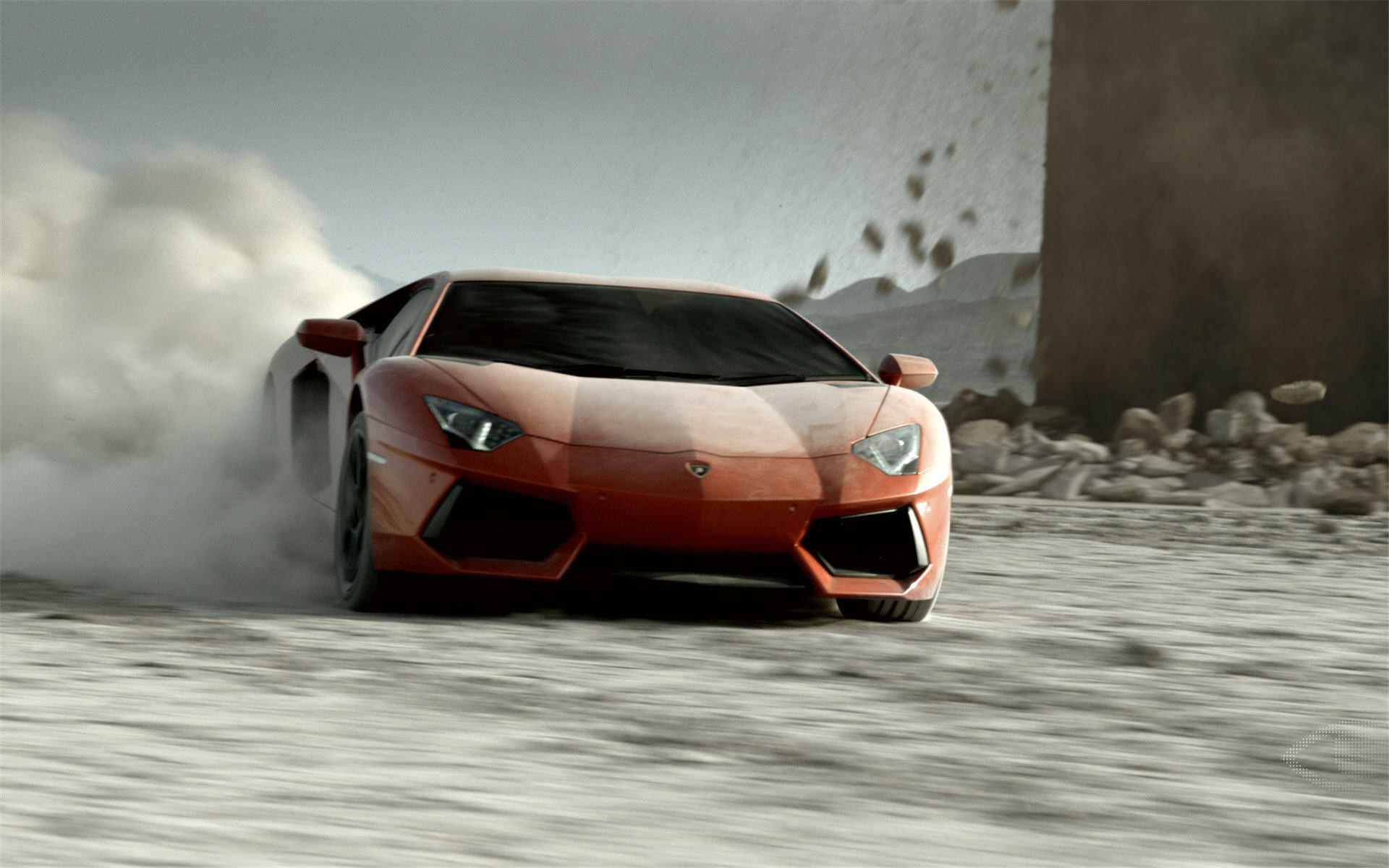 Lamborghini Aventador, Derapata, Polvere, Arancione, 16:10 Full HD, wallpaper widescreen